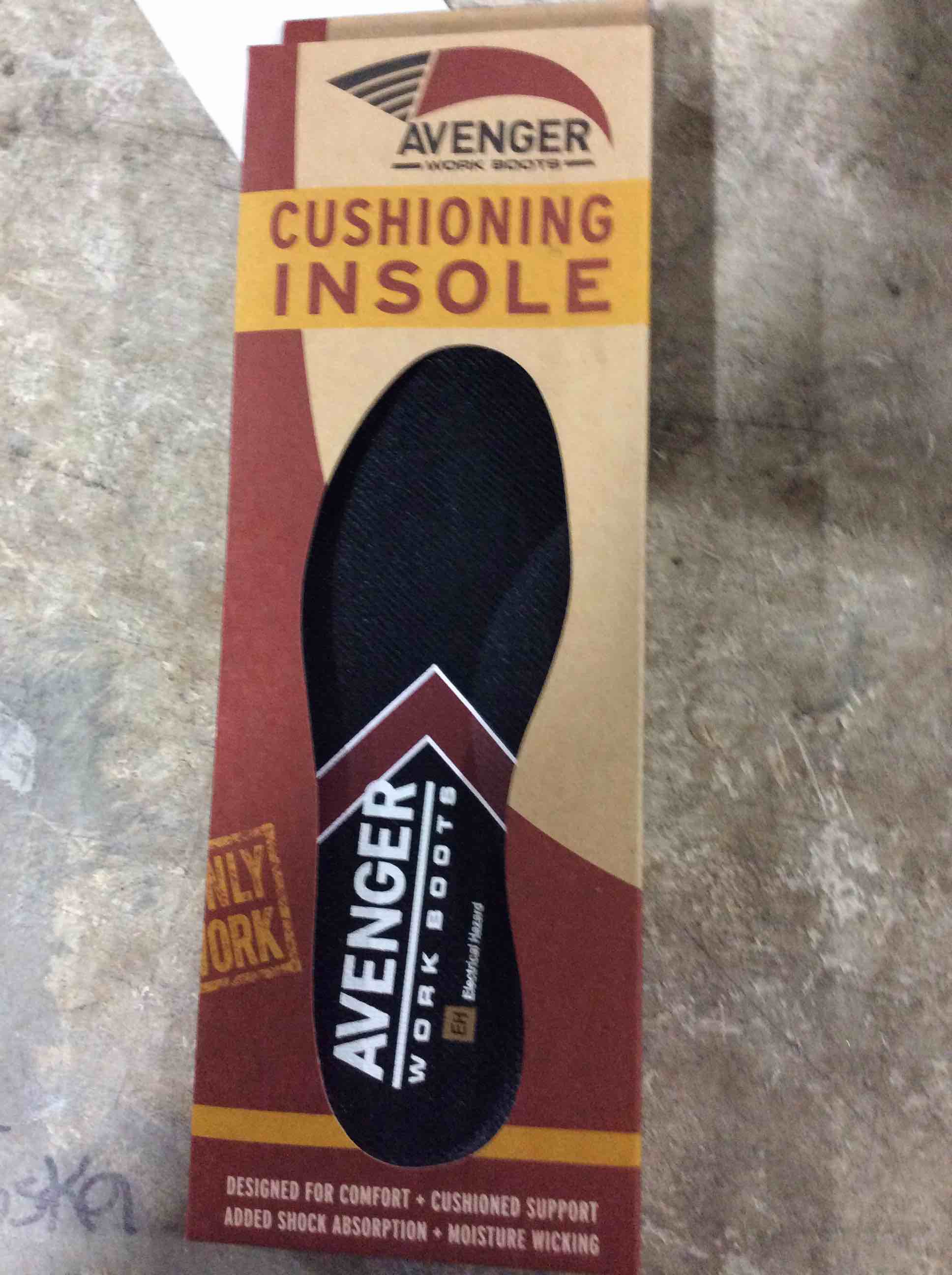 Condition photo showing New/Like New for size large 11-12 avenger work boots memory foam insole men's insoles accessories shoes black