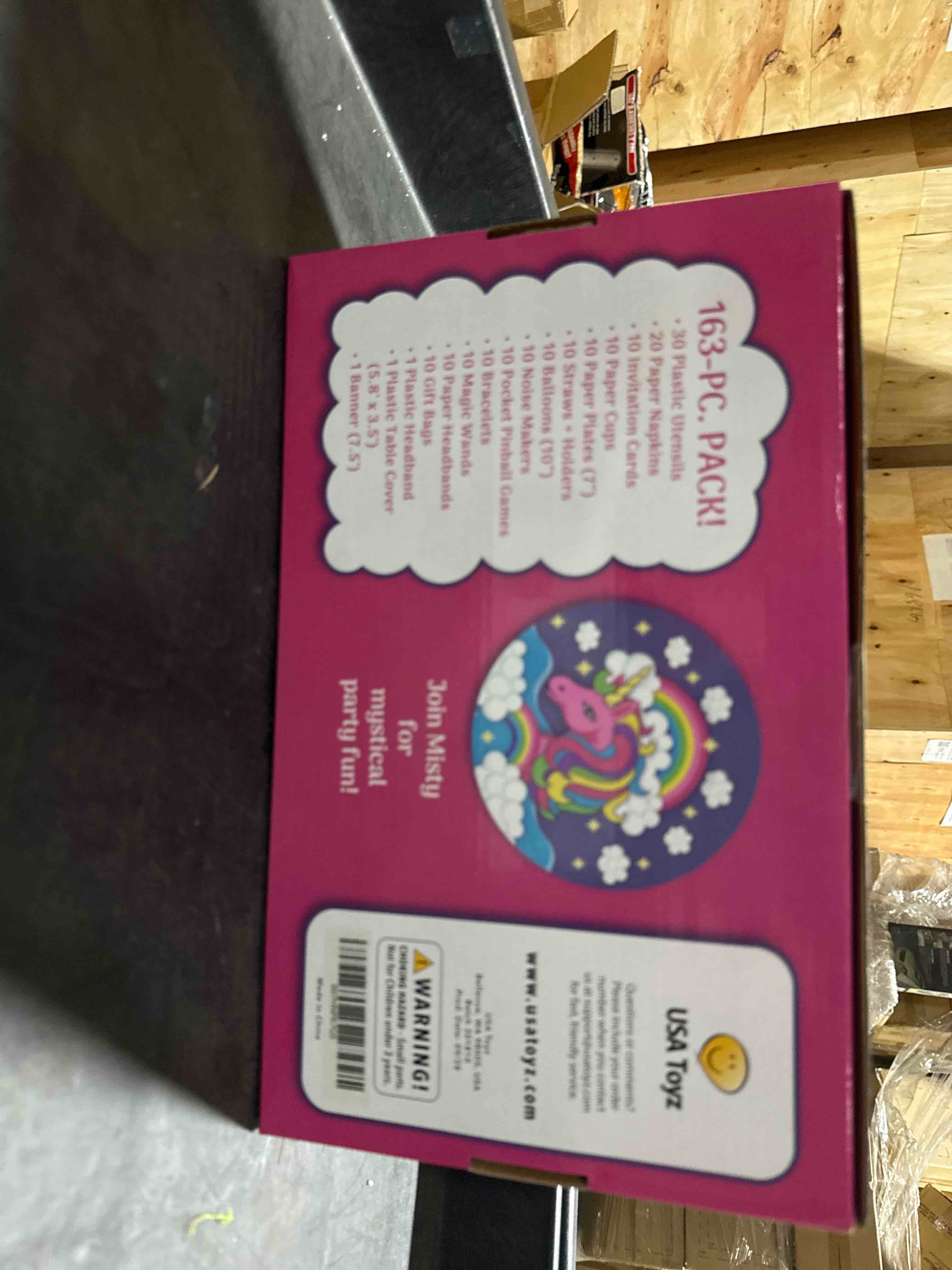 Condition photo showing New/Like New for usa toyz rainbow unicorn party supplies - 163pk unicorn party favors and unicorn birthday decorations with unicorn headbands, invitations, plates, cups, and napkin sets