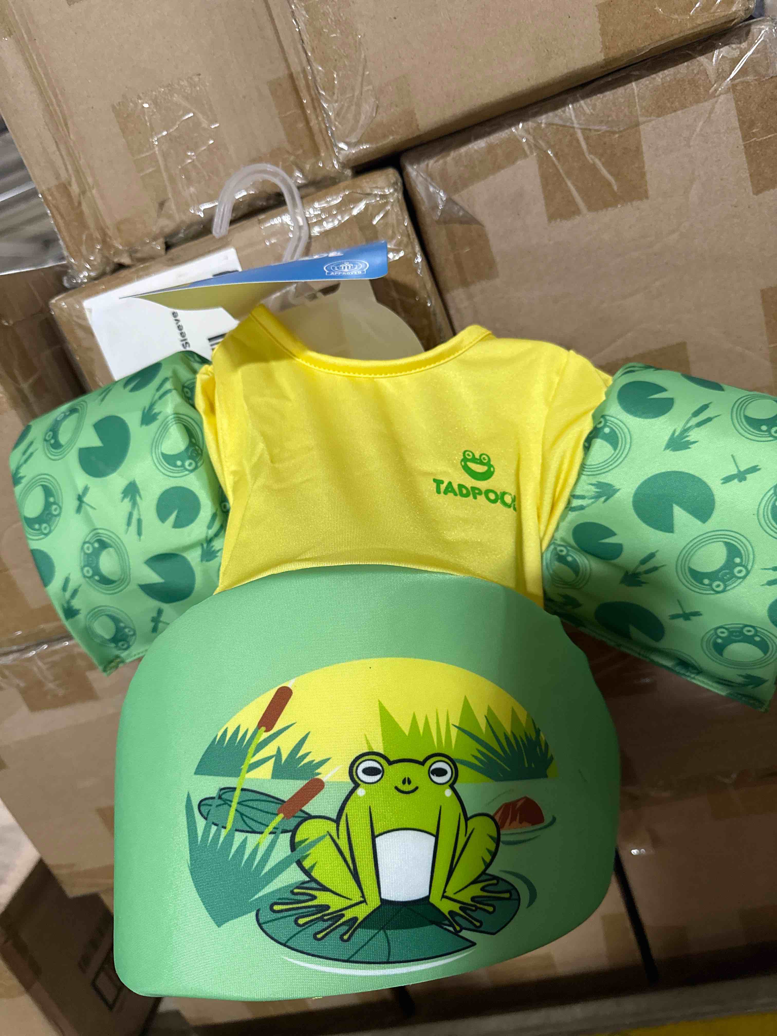 Condition photo showing New/Like New for toddler swim float vest with arm bands | frog design | adjustable kids floatation trainer | tadpole swim aid for pool & beach 33-55 lbs 