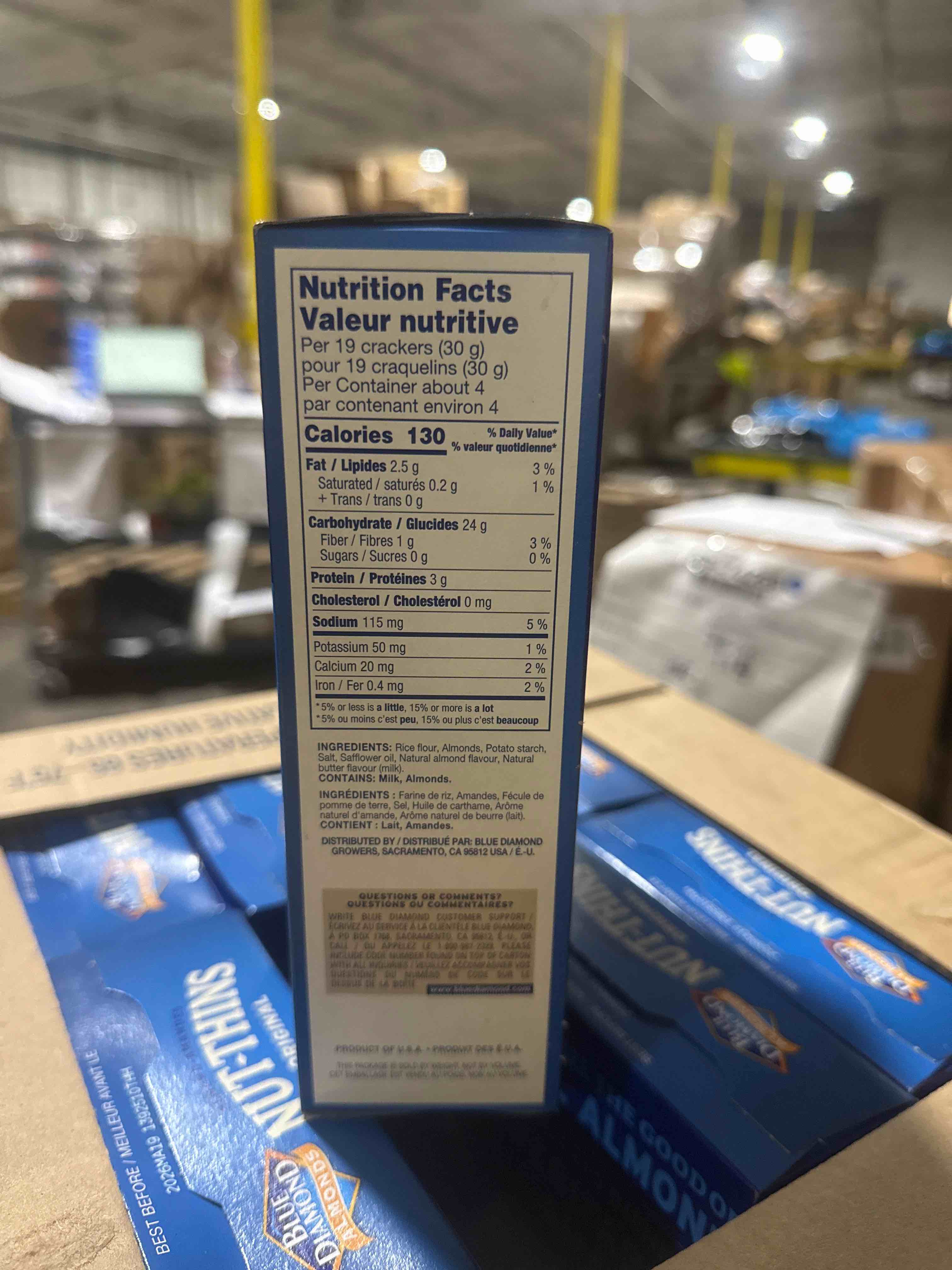 Condition photo showing New/Like New for blue diamond almond- amandes nut- thins original rice cracker bb may 2026