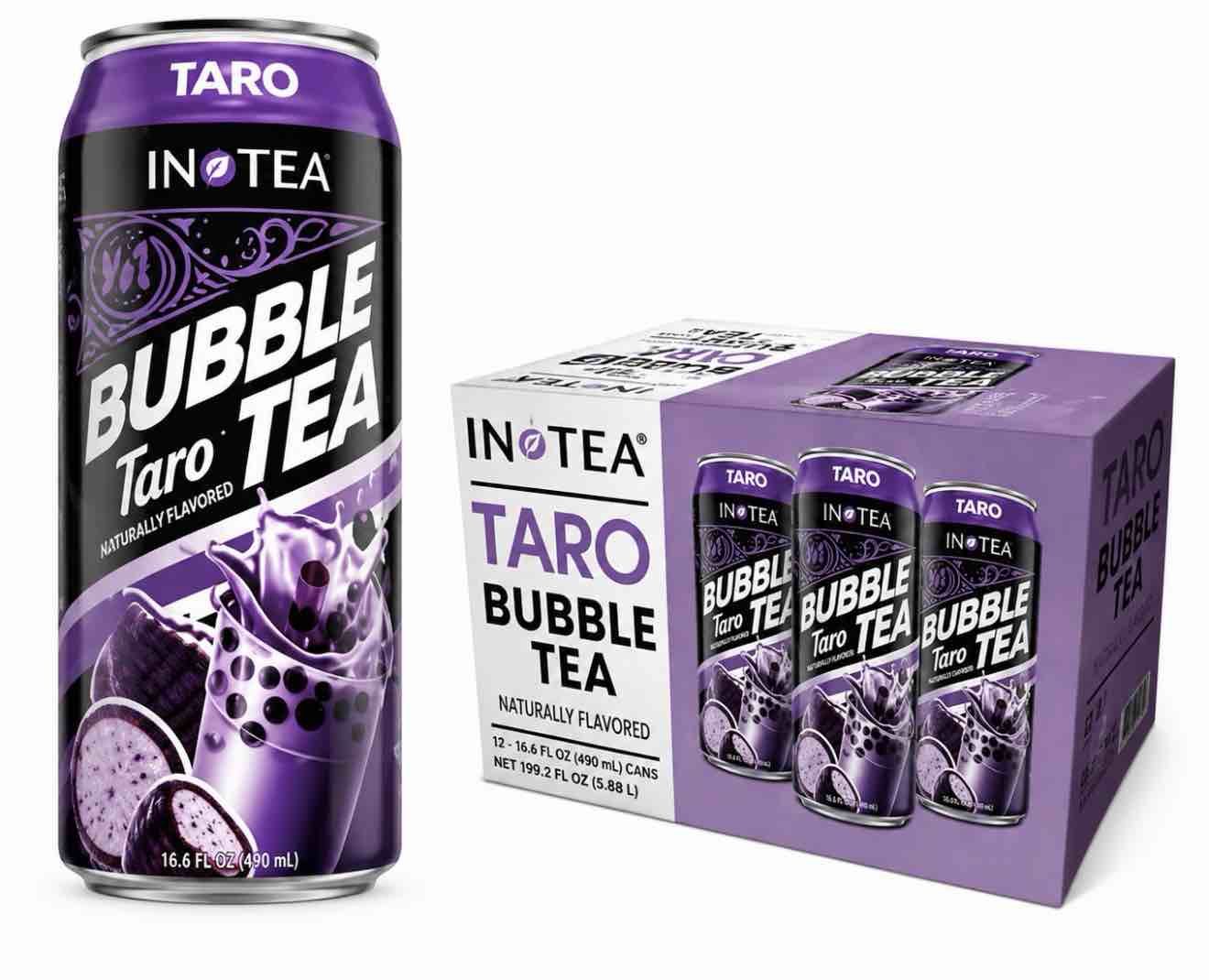 inotea, bubble milk tea taro with tapioca pearls, 16.6 oz (case of 12) bb july 2025