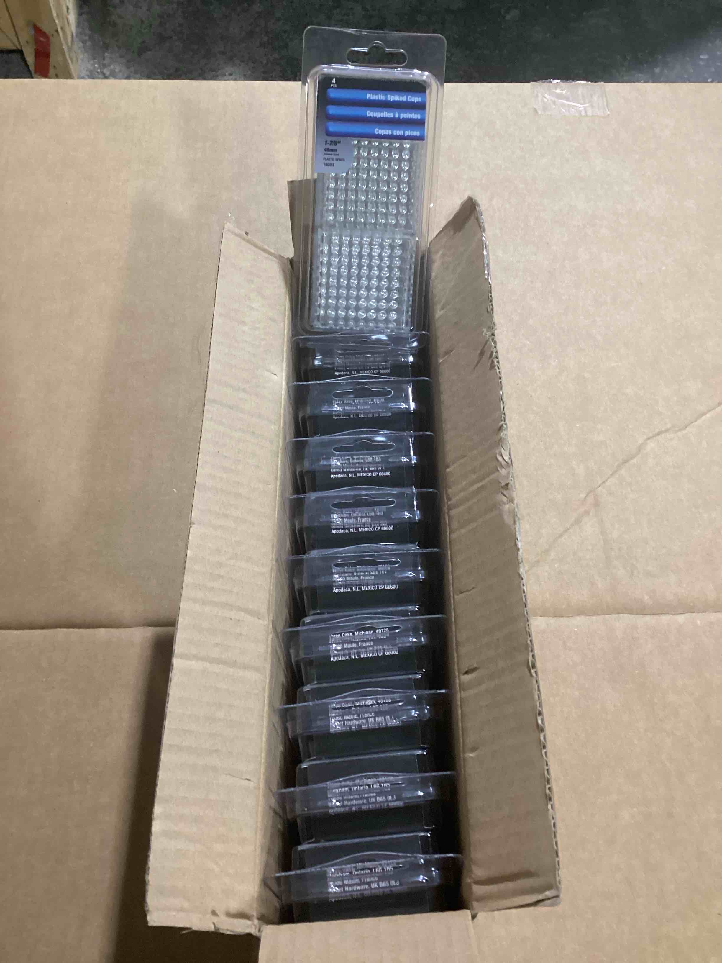 Condition photo showing New/Like New for case of 10 shepherd hdwe. prod, llc. 4-pack 1-7/8-inch clear square furniture cups