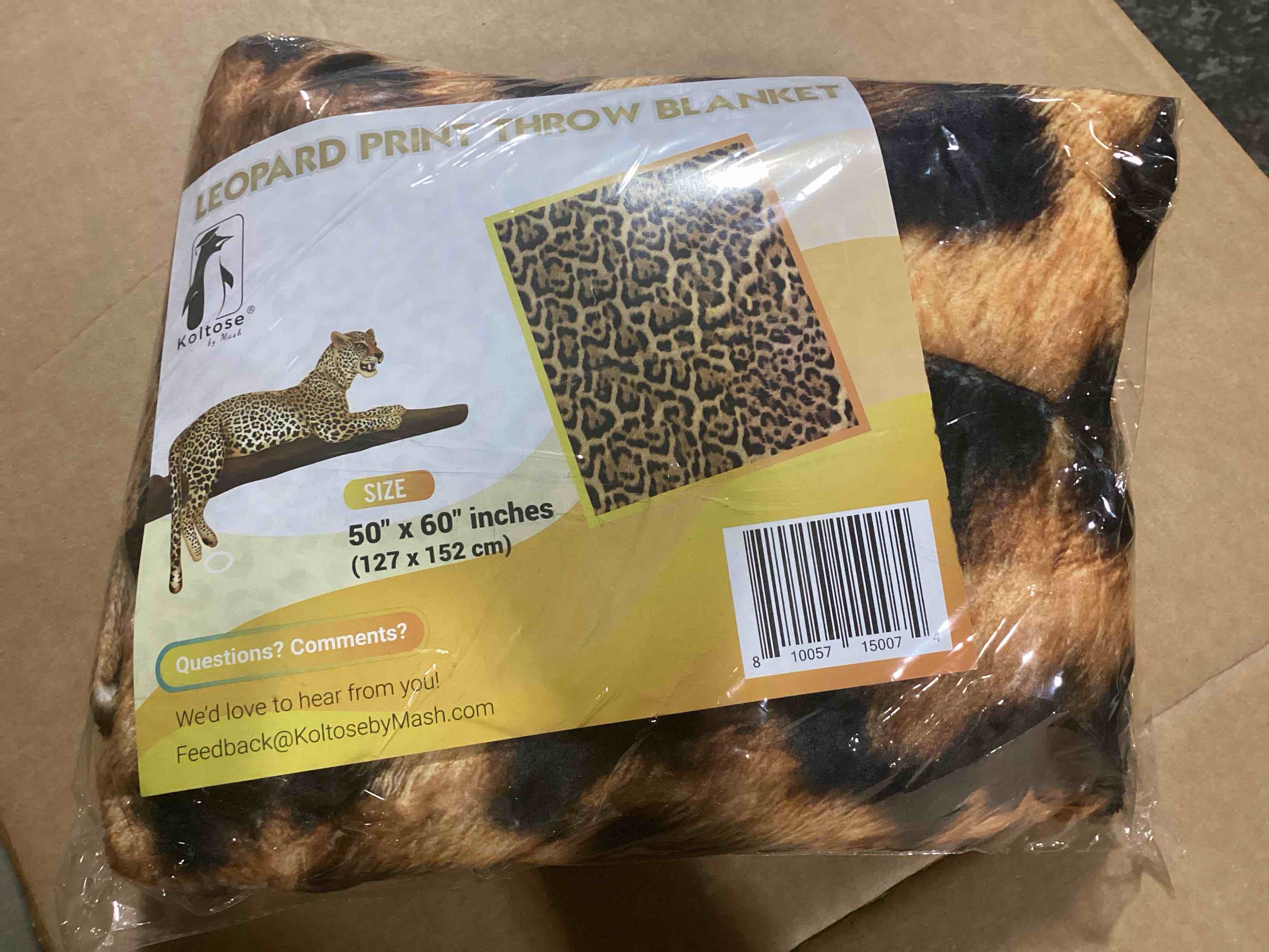 Condition photo showing New/Like New for koltose by mash - leopard print throw blanket fleece fabric xl 50”x 60” machine washable