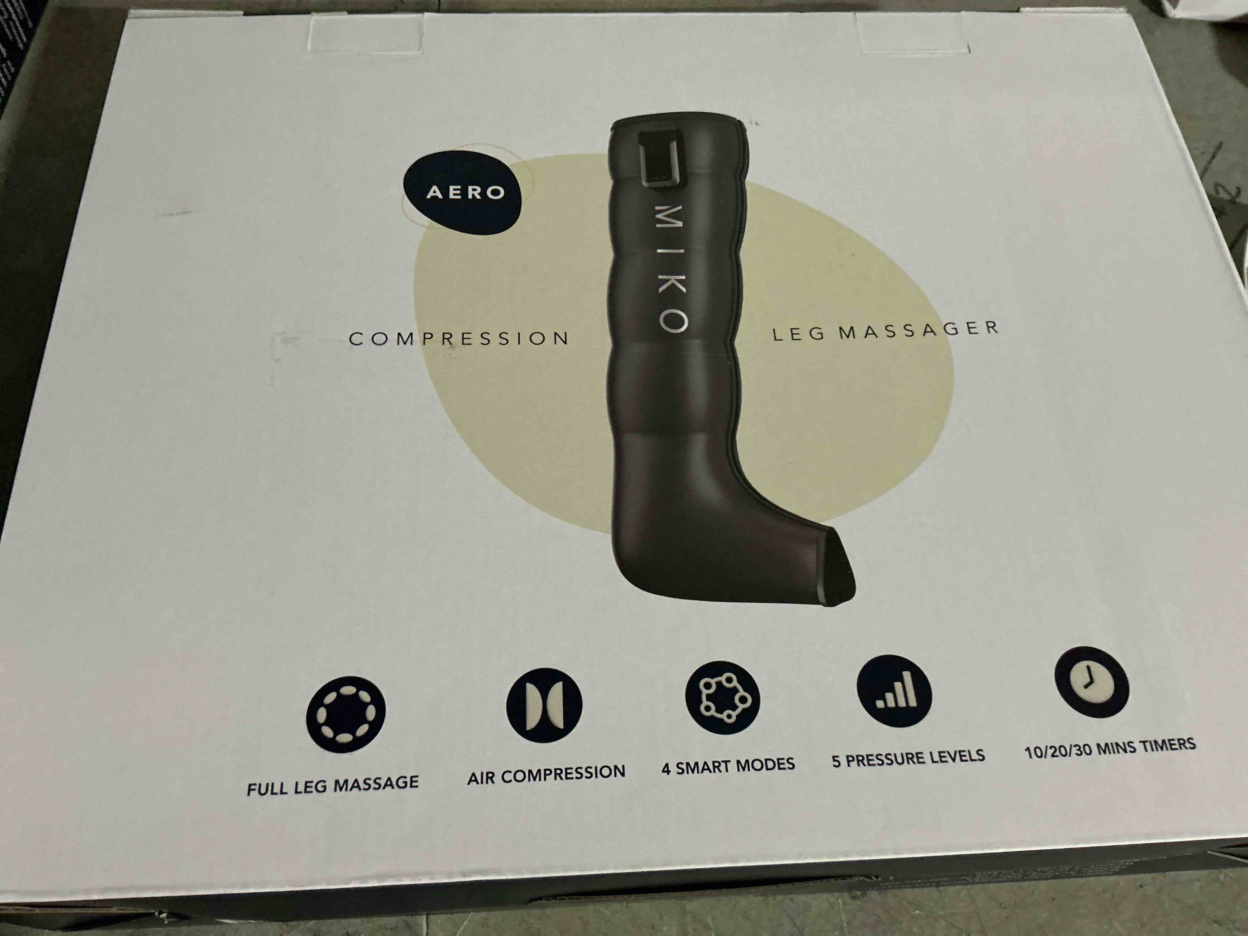 Condition photo showing New/Like New for miko compression massager with advanced airbag technology – adjustable intensity soothing heat and targeted relief for feet and legs – perfect for home and travel relaxation