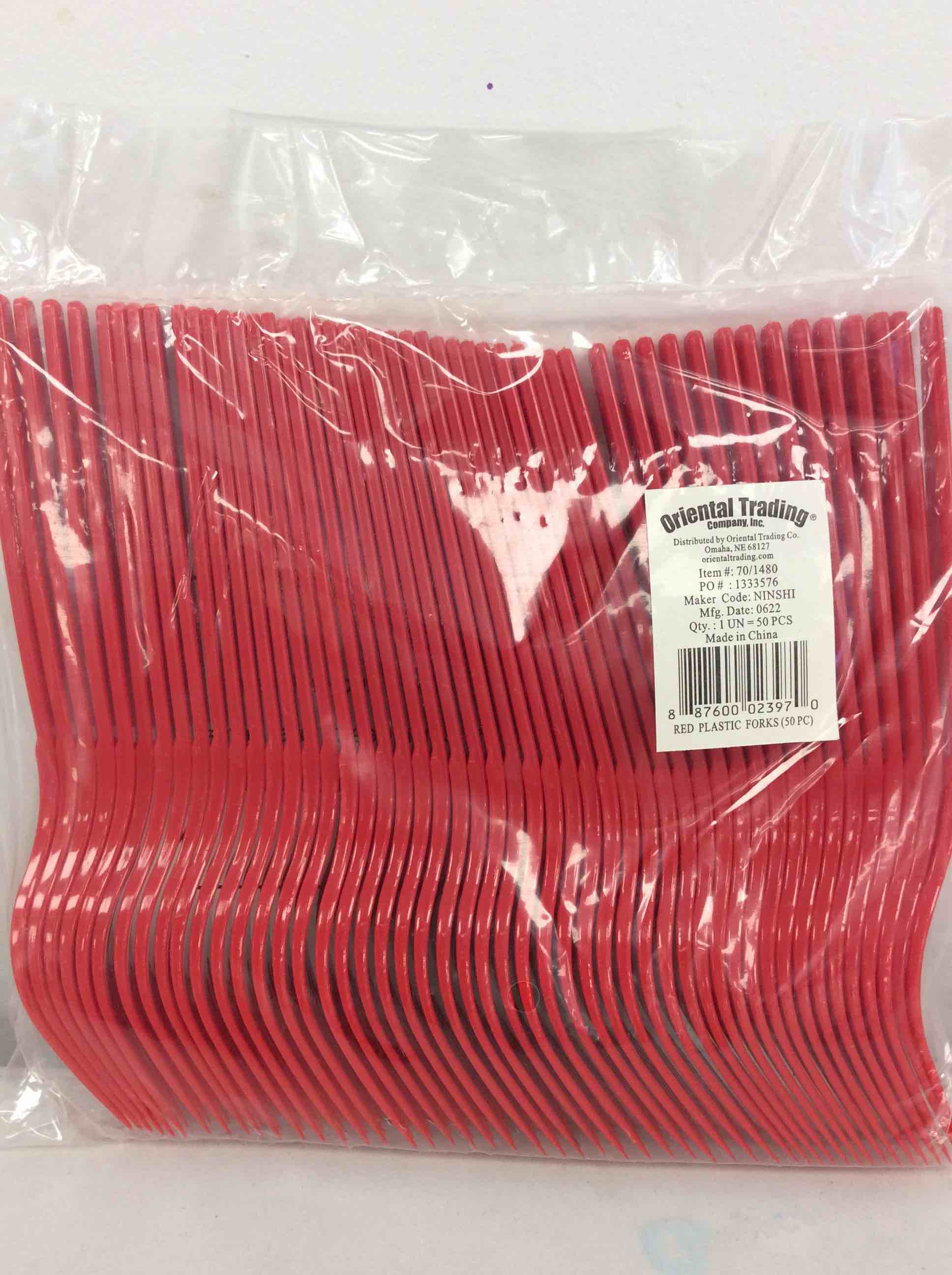 Condition photo showing New/Like New for fun express - real red plastic forks (50pc) - party supplies - solid tableware - cutlery - 50 pieces