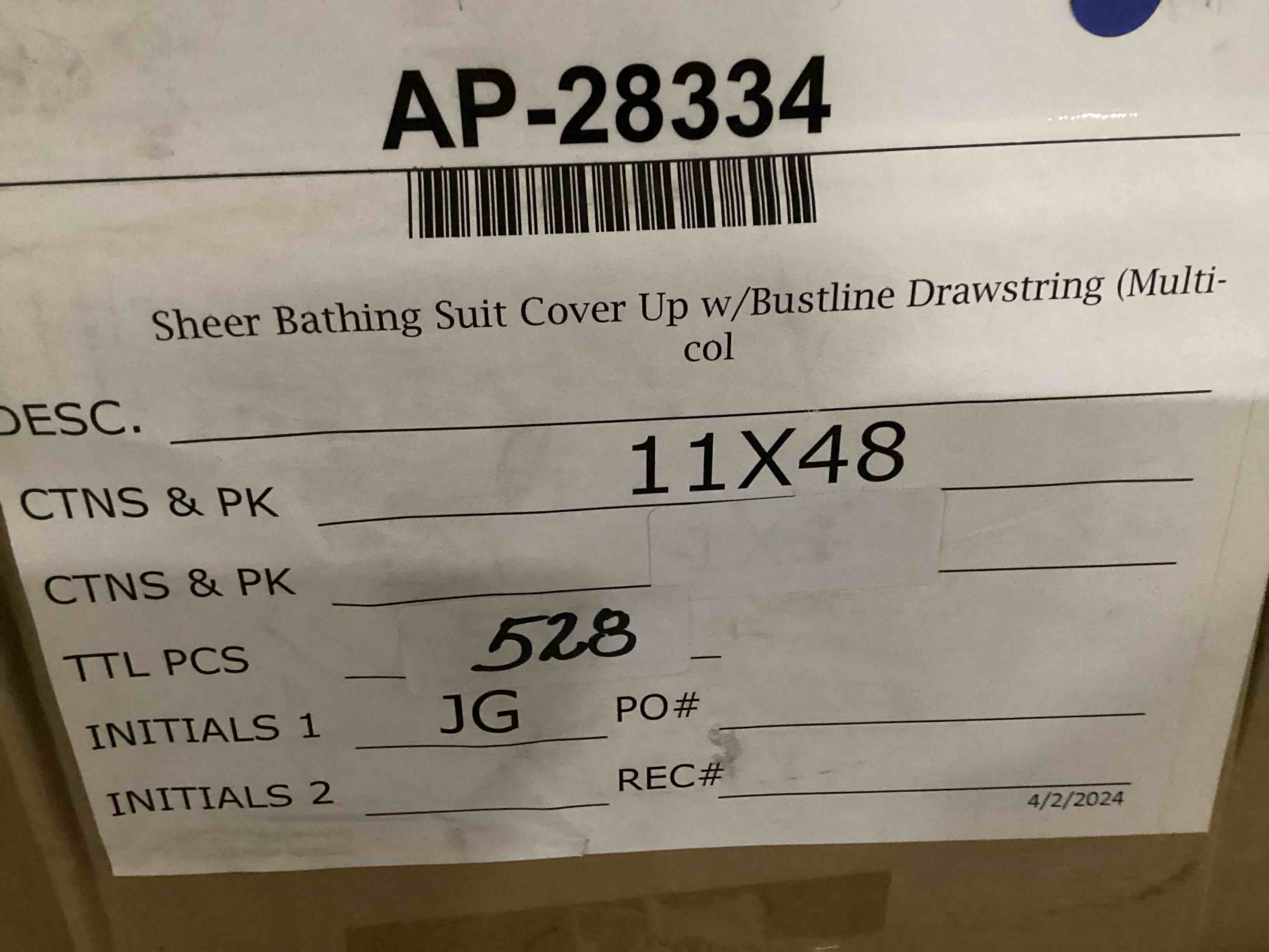 Condition photo showing New/Like New for sheer bathing suit cover up with bustline drawstring