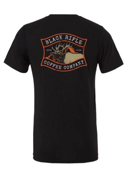 Condition photo showing New/Like New for size large black rifle coffee company elk badge t-shirt 
