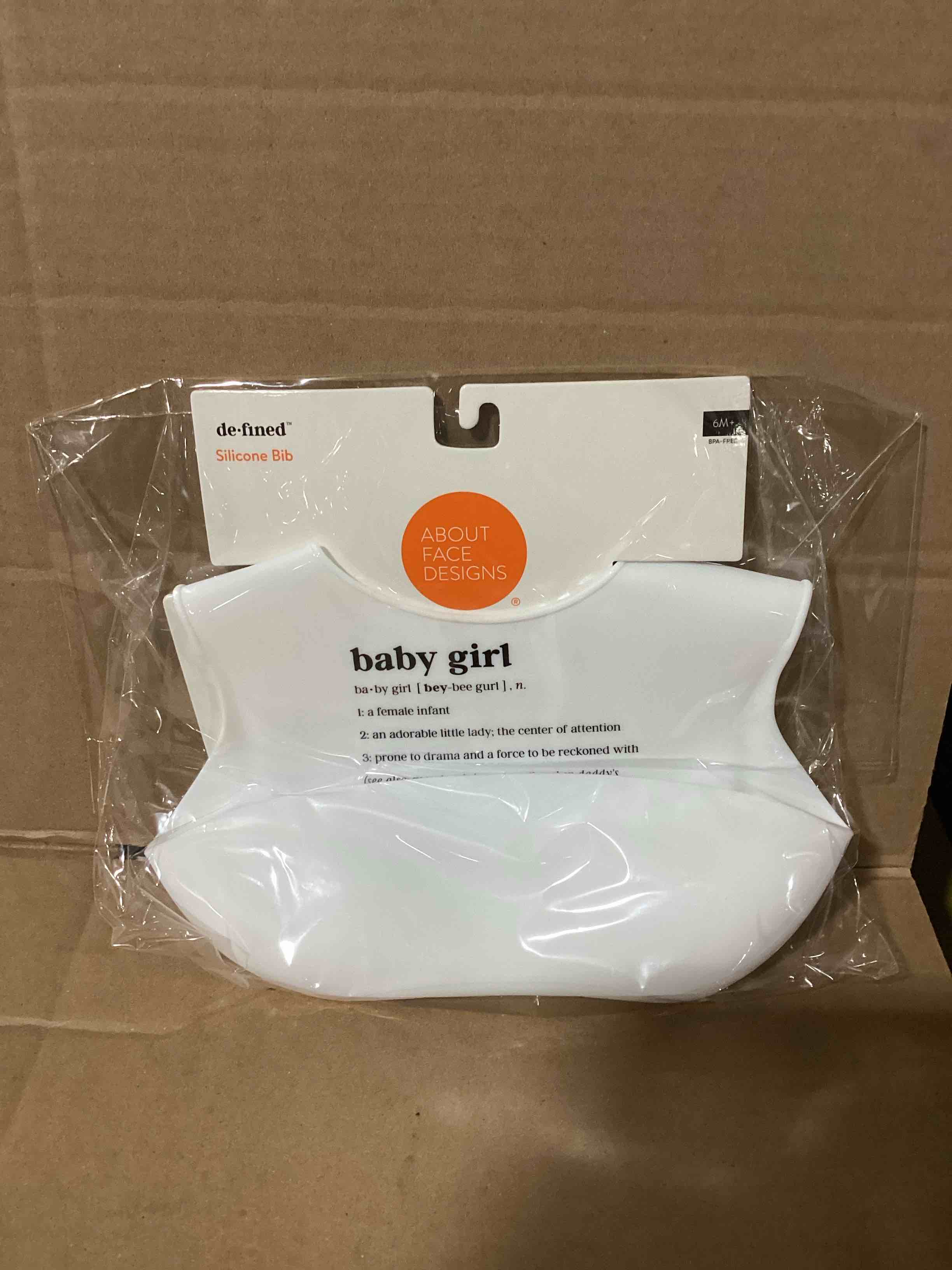 Condition photo showing New/Like New for baby girl definition silicone bib 