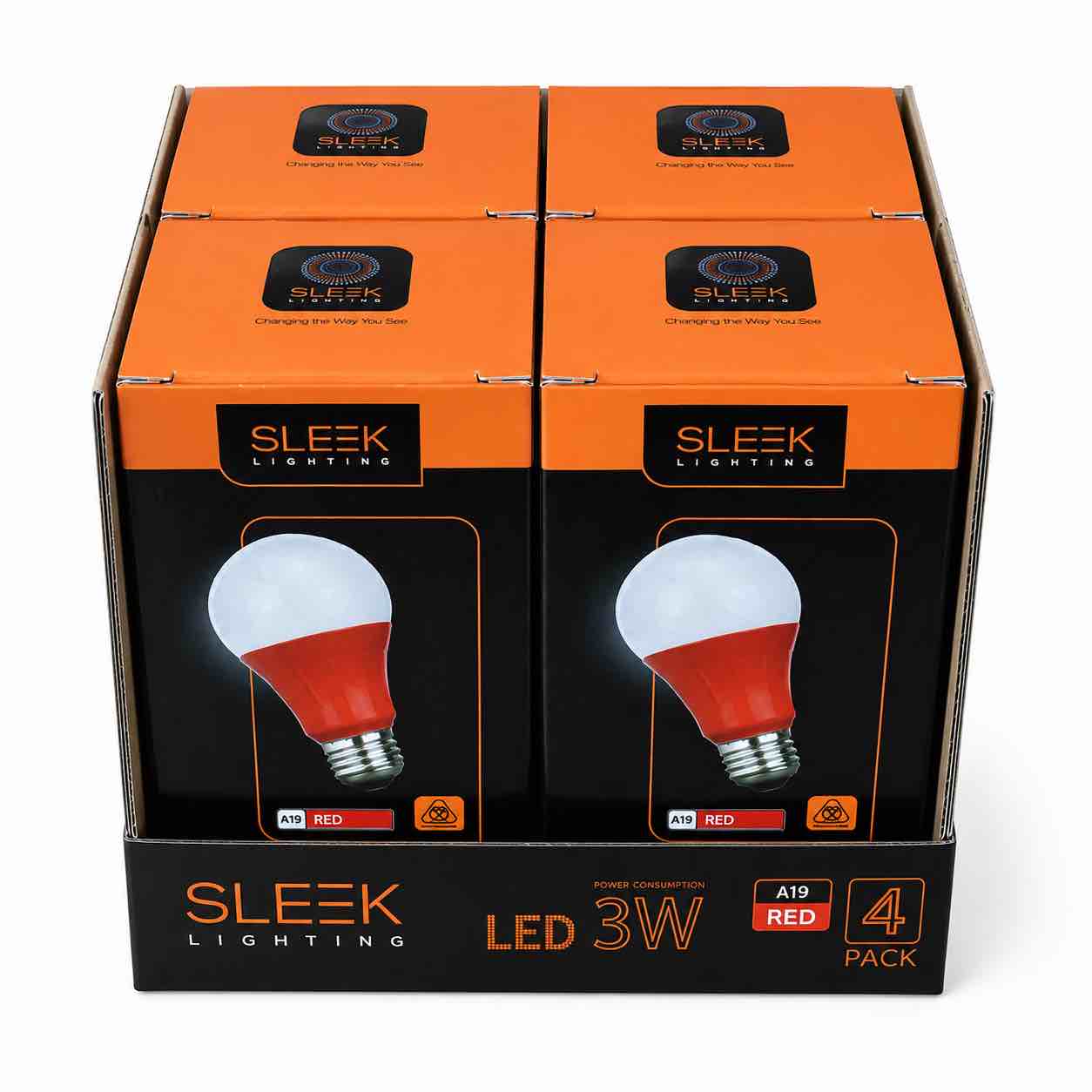 Case of 4 Sleeklighting Red LED Light Bulb A19 E26 Base Lightbulb 3-Watt Energy Saving UL-Listed