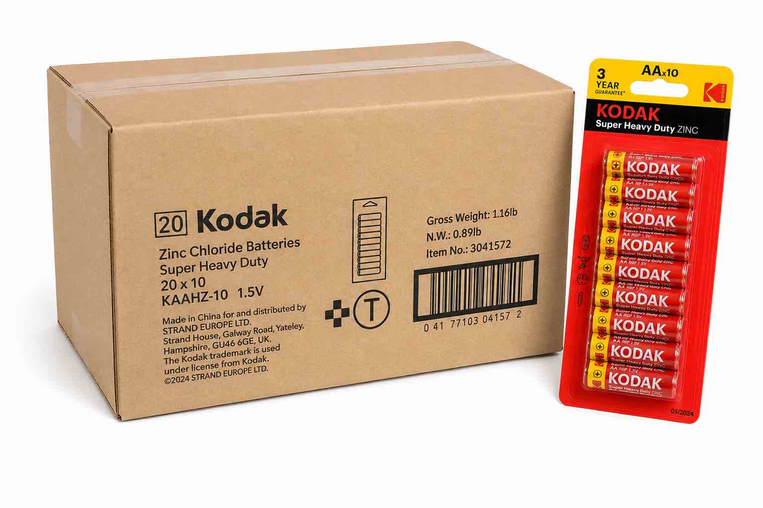 Case of 20 Kodak Super Heavy Duty Zinc Batteries AA 10pk