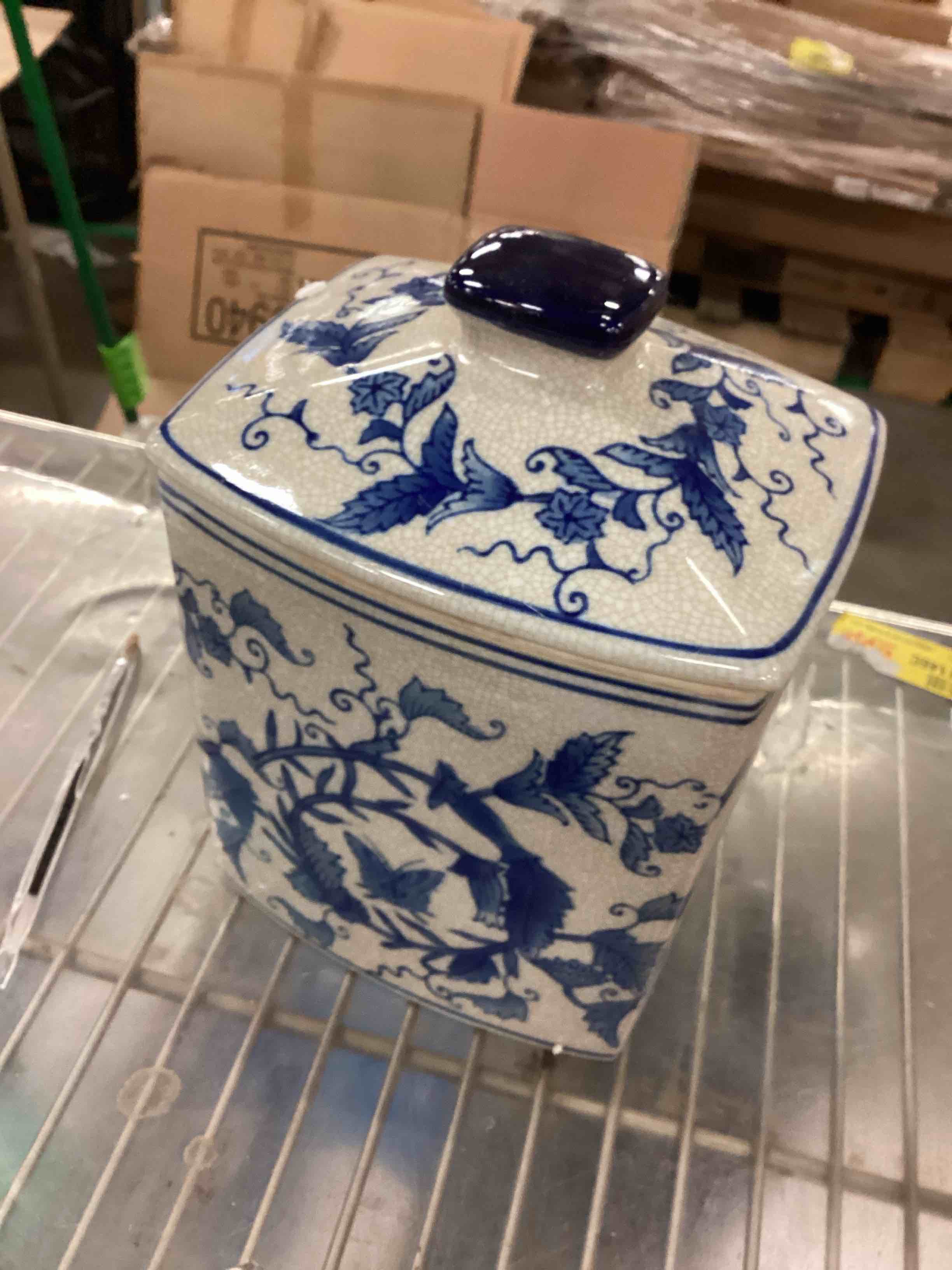 1950's Ceramic Lidded Cherub Tea Bag Container In Crackle Ceramic