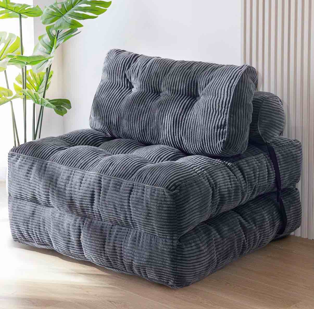 MAXYOYO Folding Sofa Bed, Convertible Chair with Pillow Foldable Couch with Back Support, Portable Fold Out Chair Bed Comfy Floor Sofa Lounge for Living Room Bedroom, Dark Grey, Single