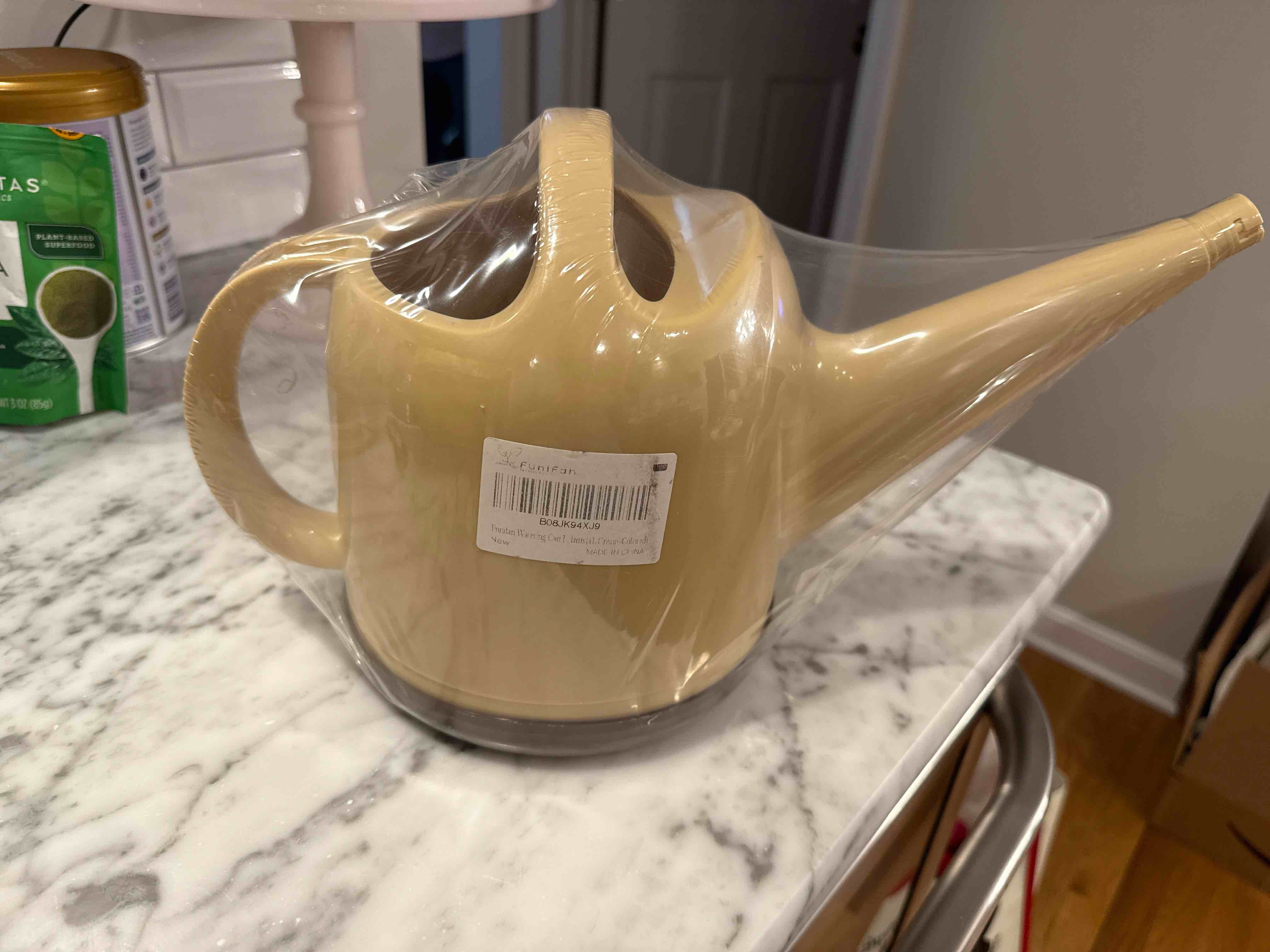 Watering Can, 1 Gallon Watering cans for Outdoor House Plants, Detachable Shower Head Long Spout Garden Water Can for Indoor Plants, Plastic, Large, Flowers, Watering Pot (4L, Cream-Colored)