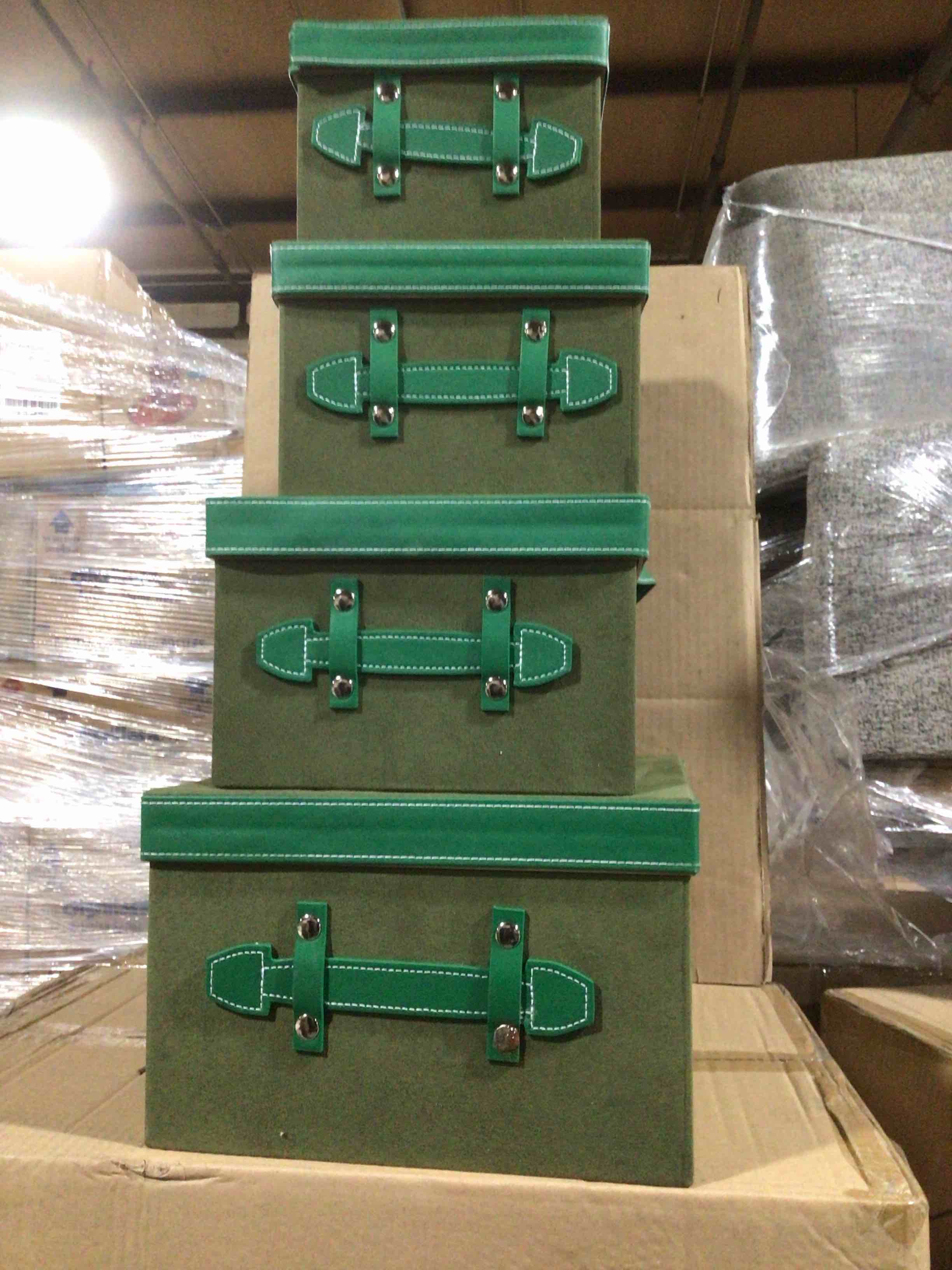 Pack of 4 Suede Storage boxes different sizes green color