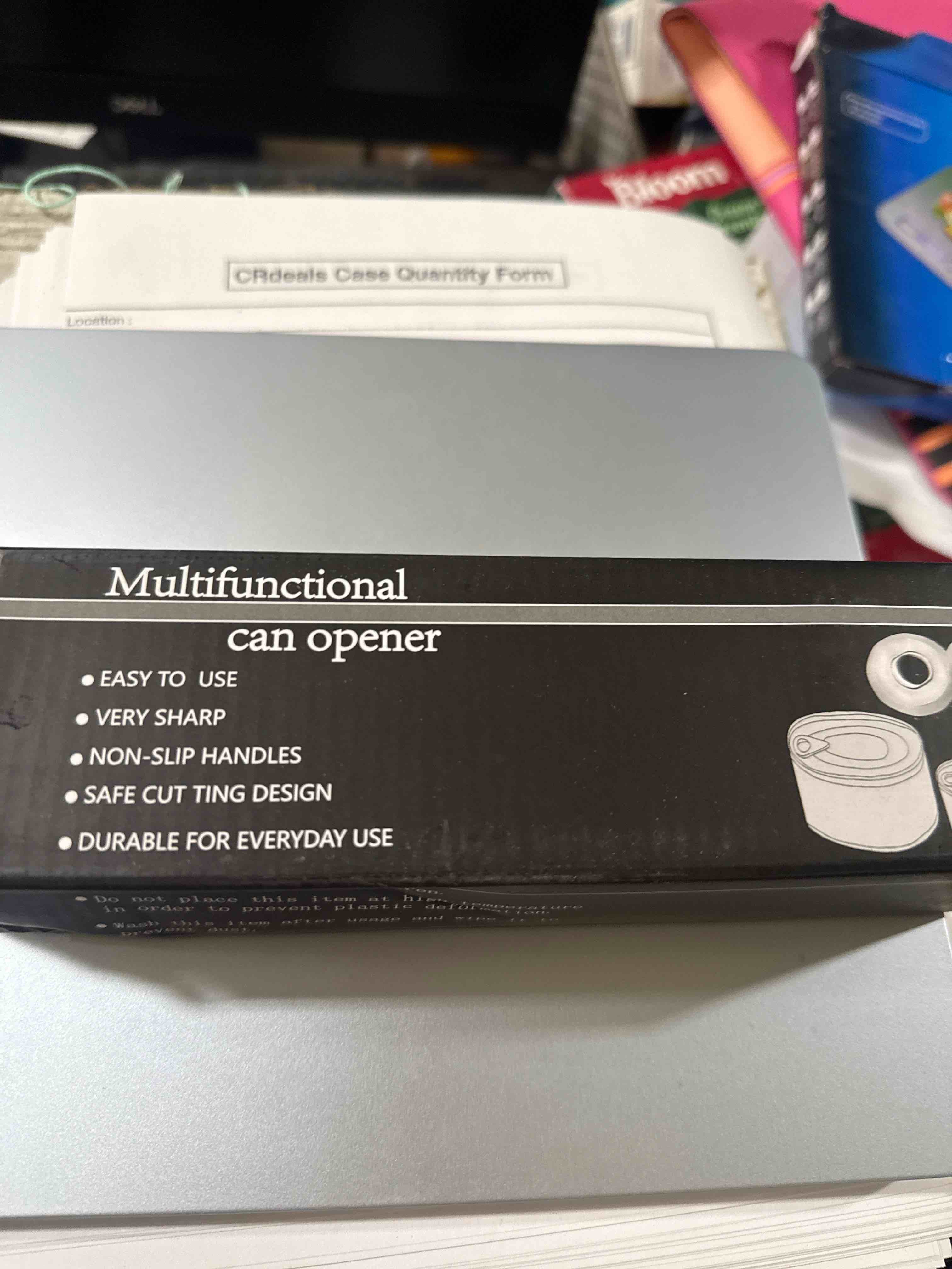 Condition photo showing Brand New for durable stainless steel can opener with comfortable ergonomic handles, a smooth-turning cutting mechanism, and a built-in bottle opener for quick and effortless food prep.