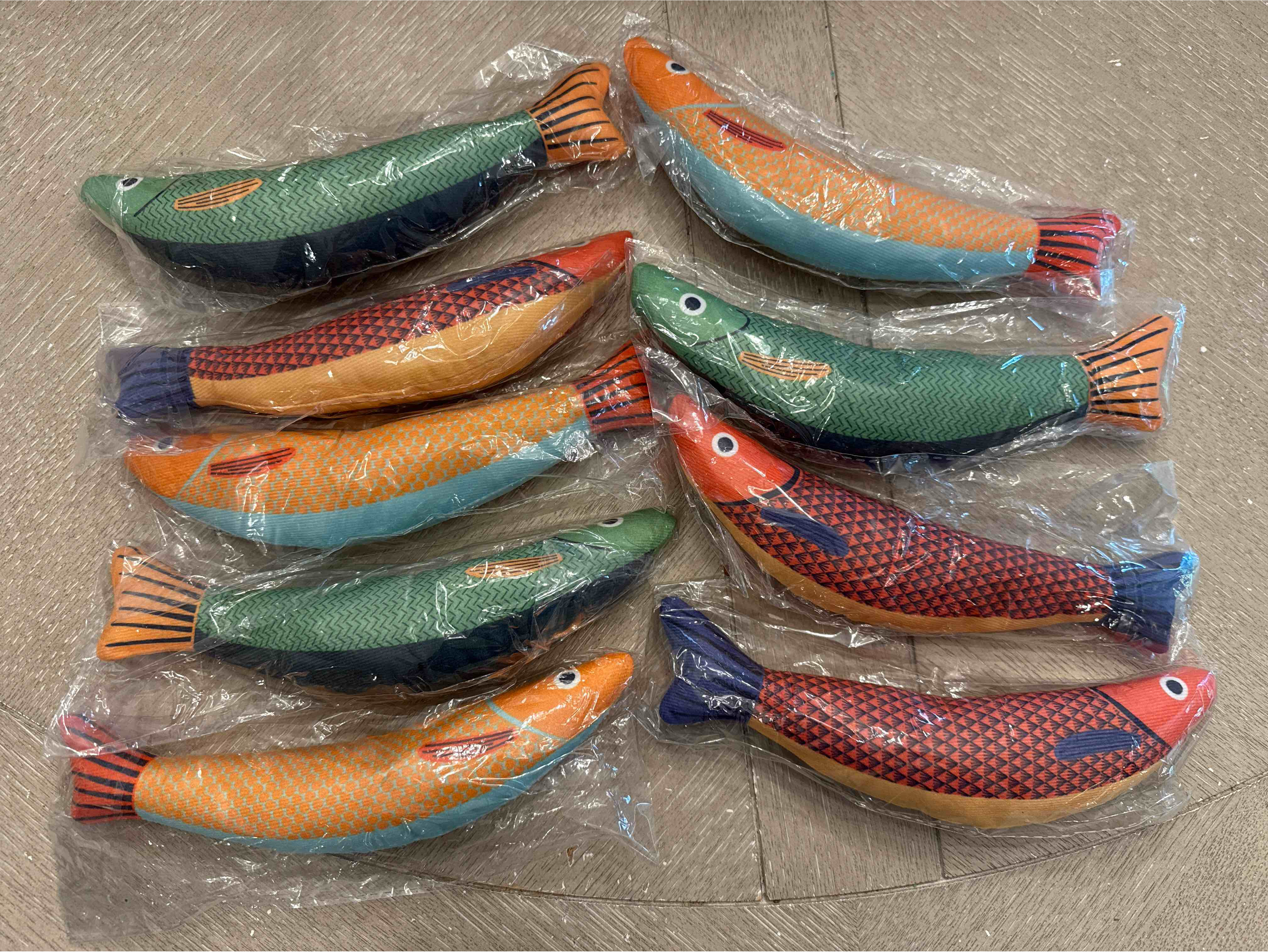 pack of 9 fish shaped organic catnip toys 