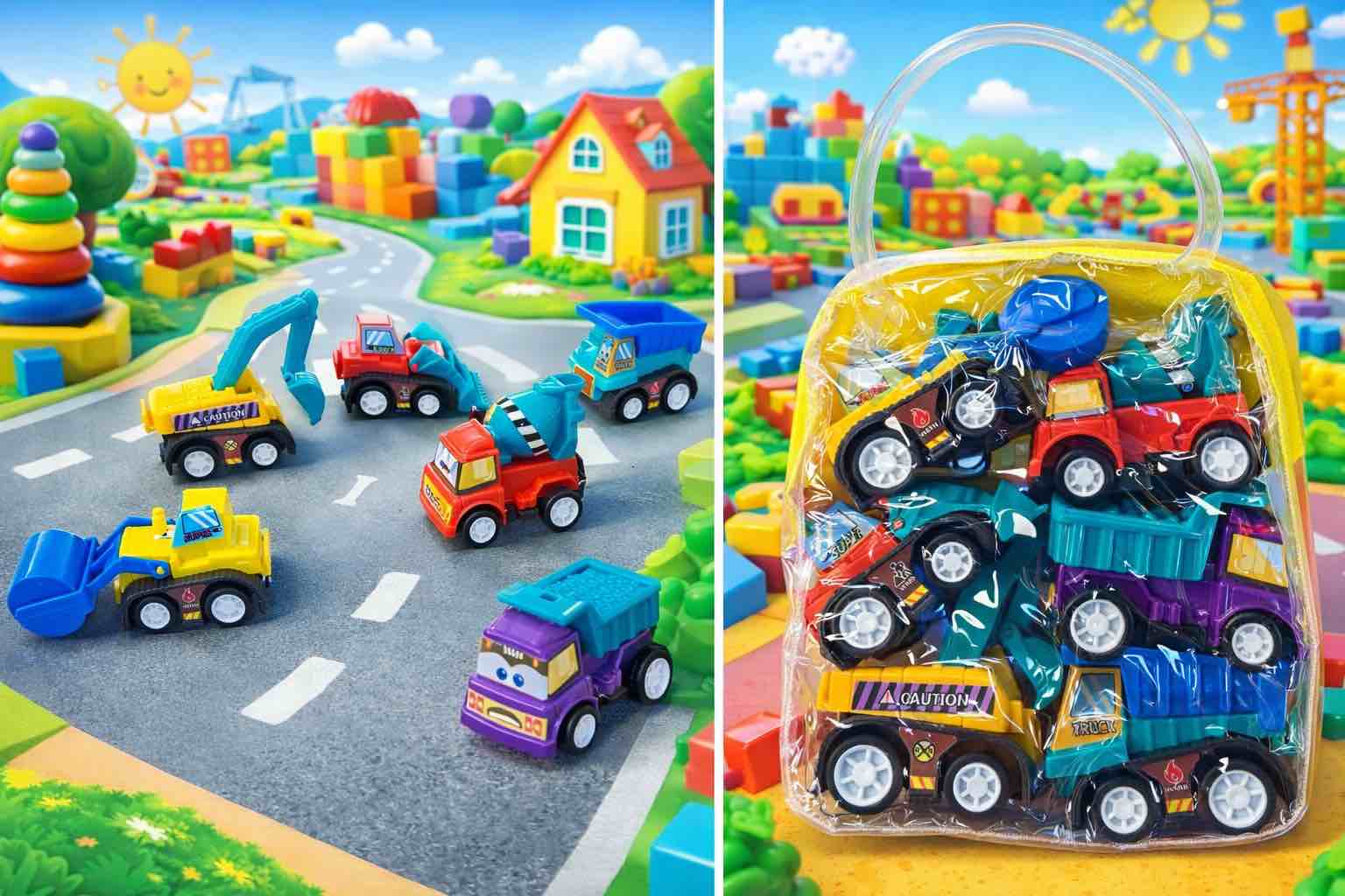6 pc durable mini construction vehicles 