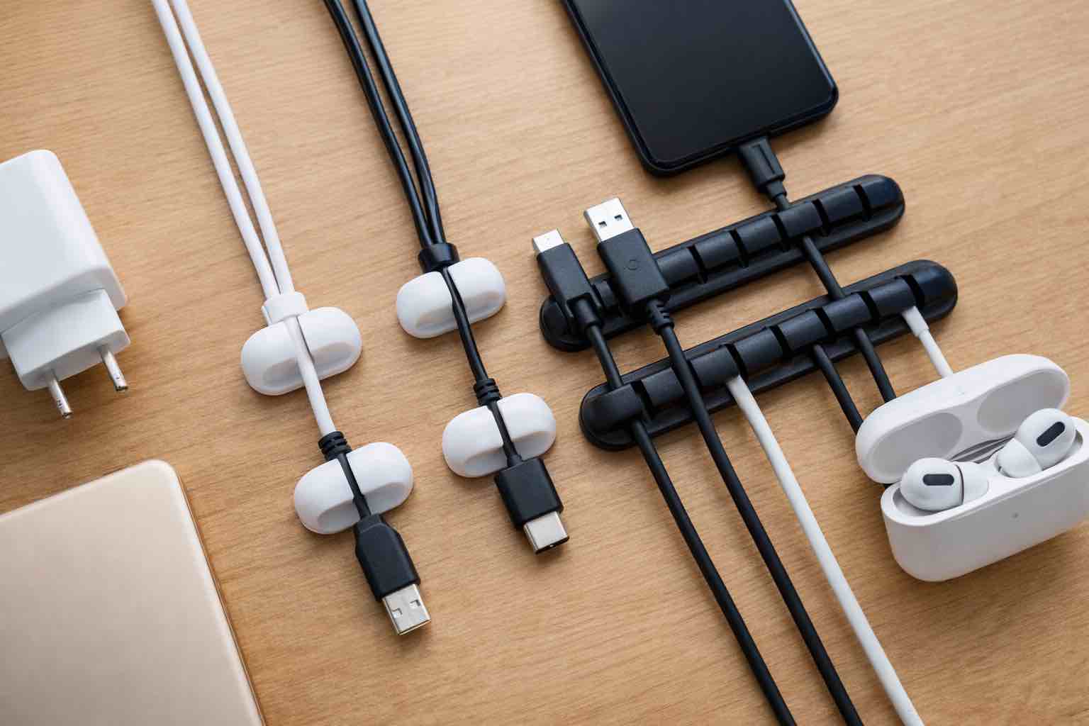 Pack of 8  cord organizers six single white organizers, 2 5 slots 