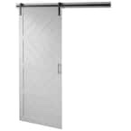 32 in. x Chevron White Finished Wood Sliding Barn Door with Hardware Kit