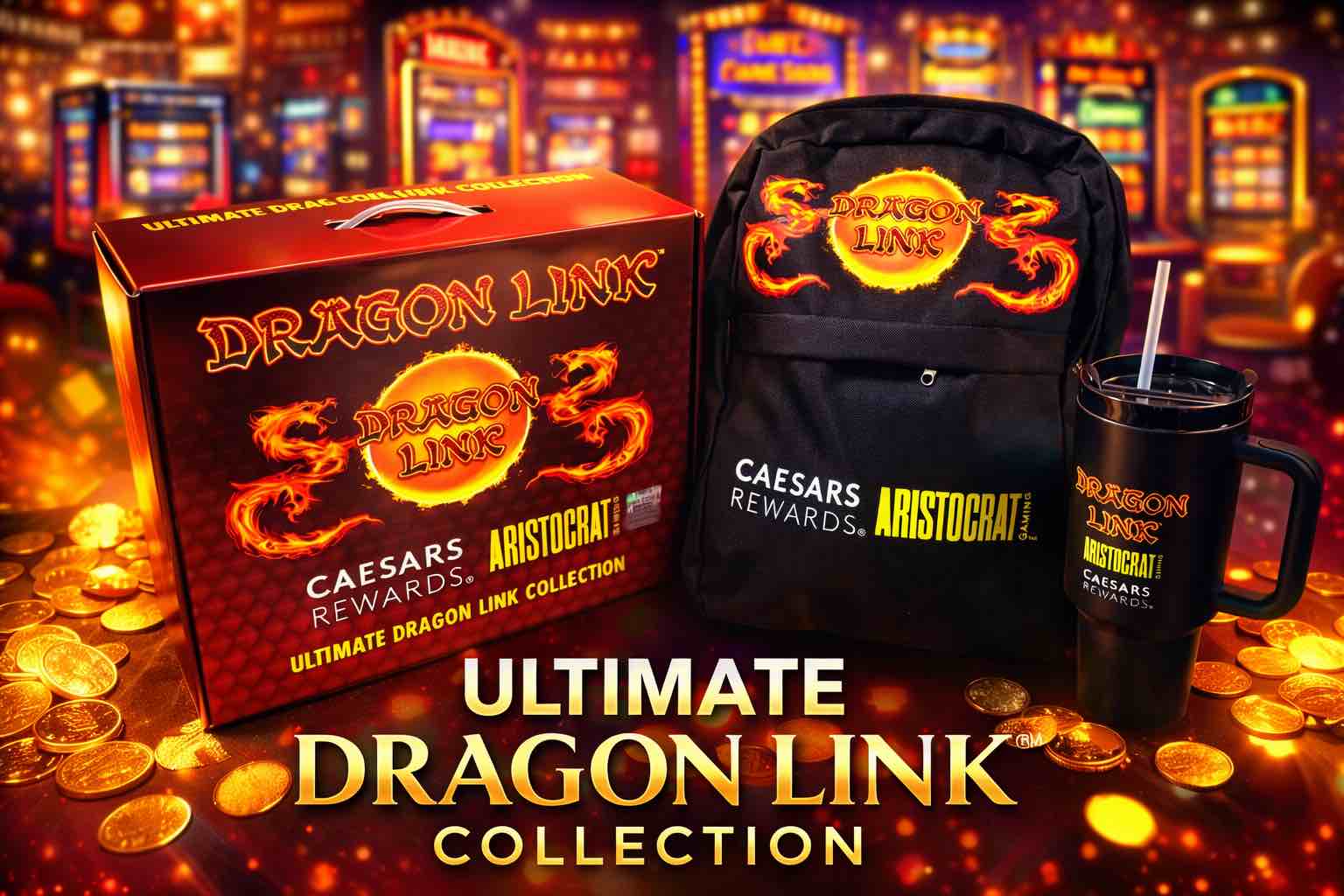Dragon Link Caesar rewards gift box backpack and Tumblr set