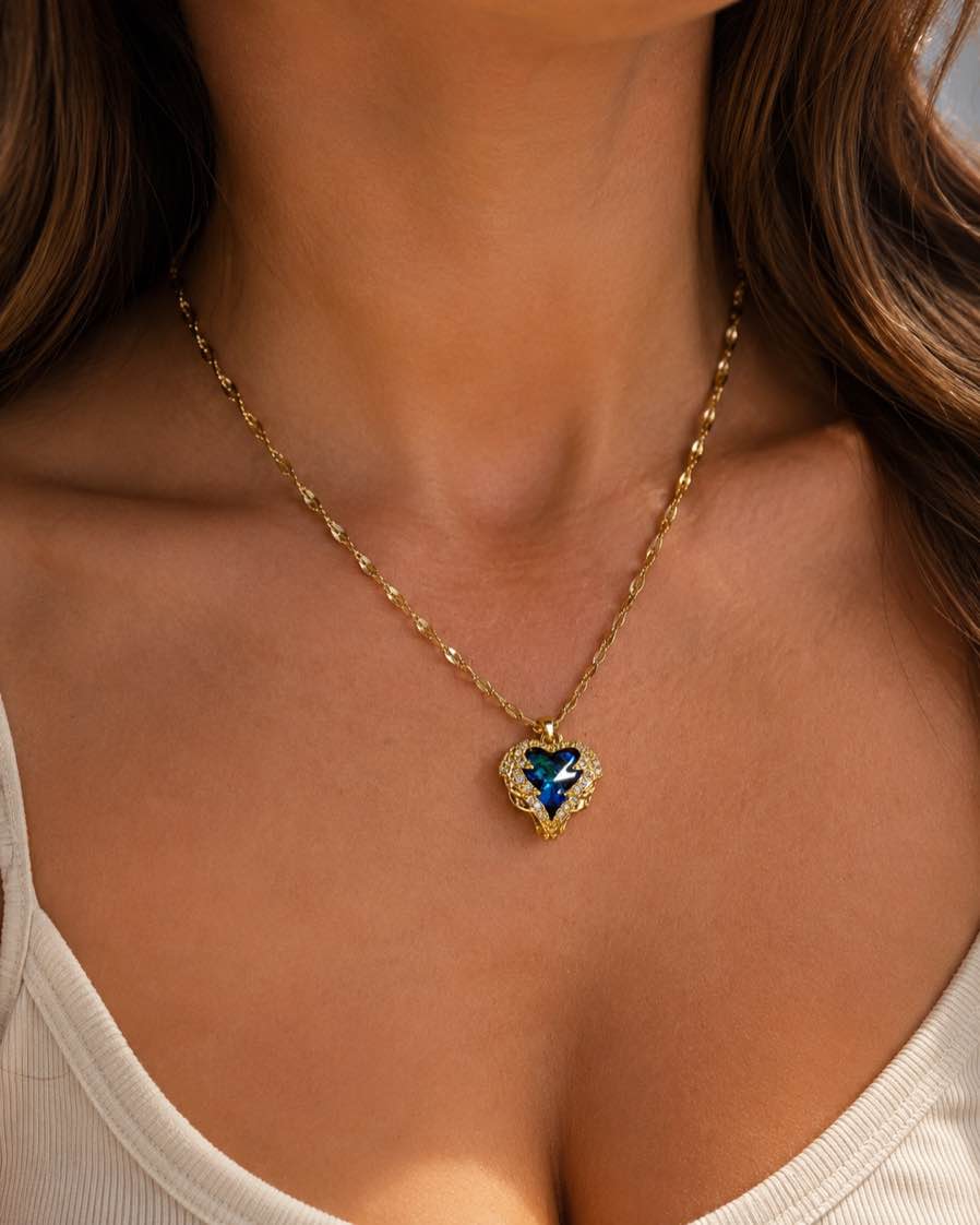 Condition photo showing Brand New for elegant blue heart pendant necklace