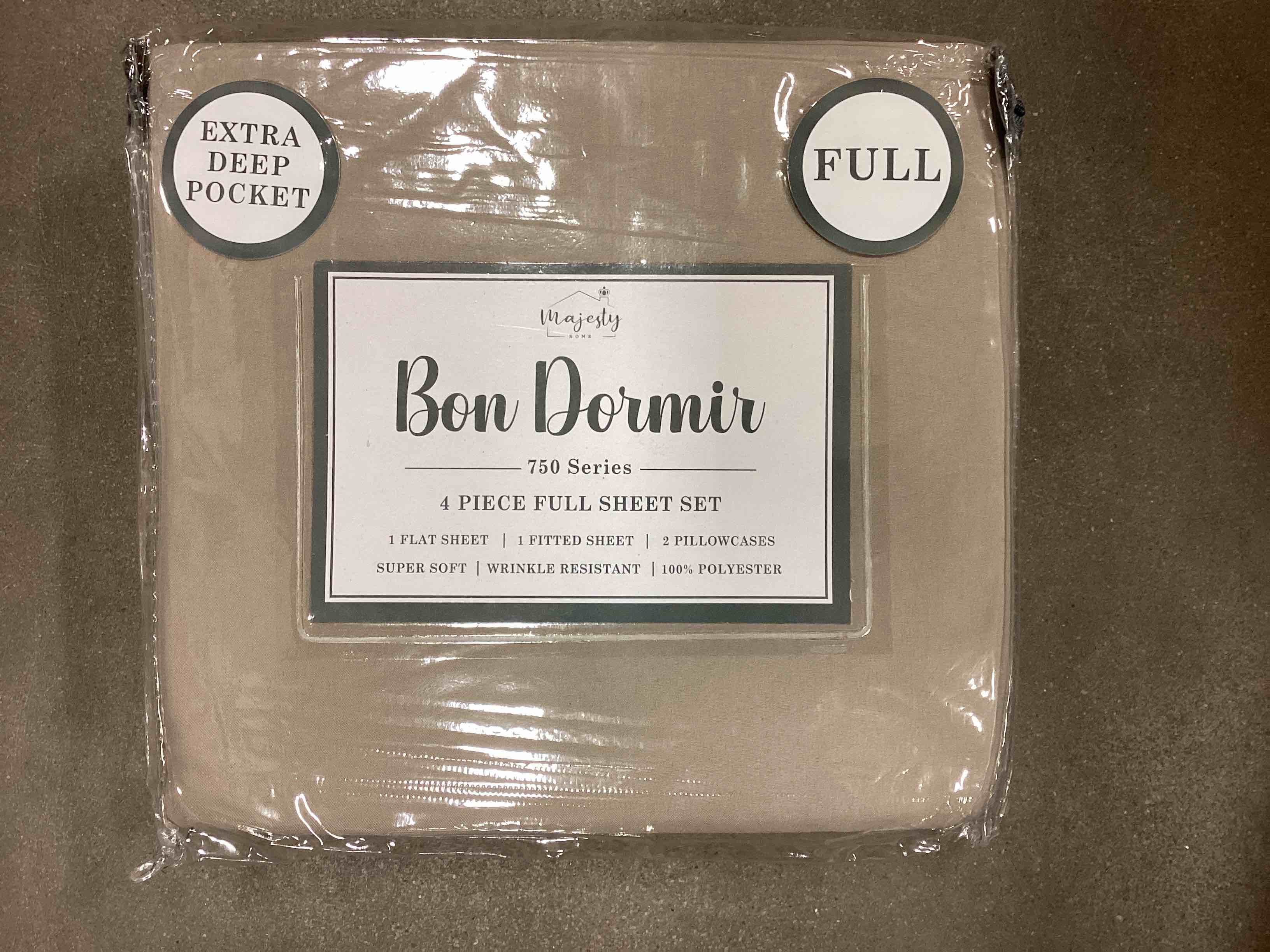 full size 4 piece sheet set with deep pockets, sand