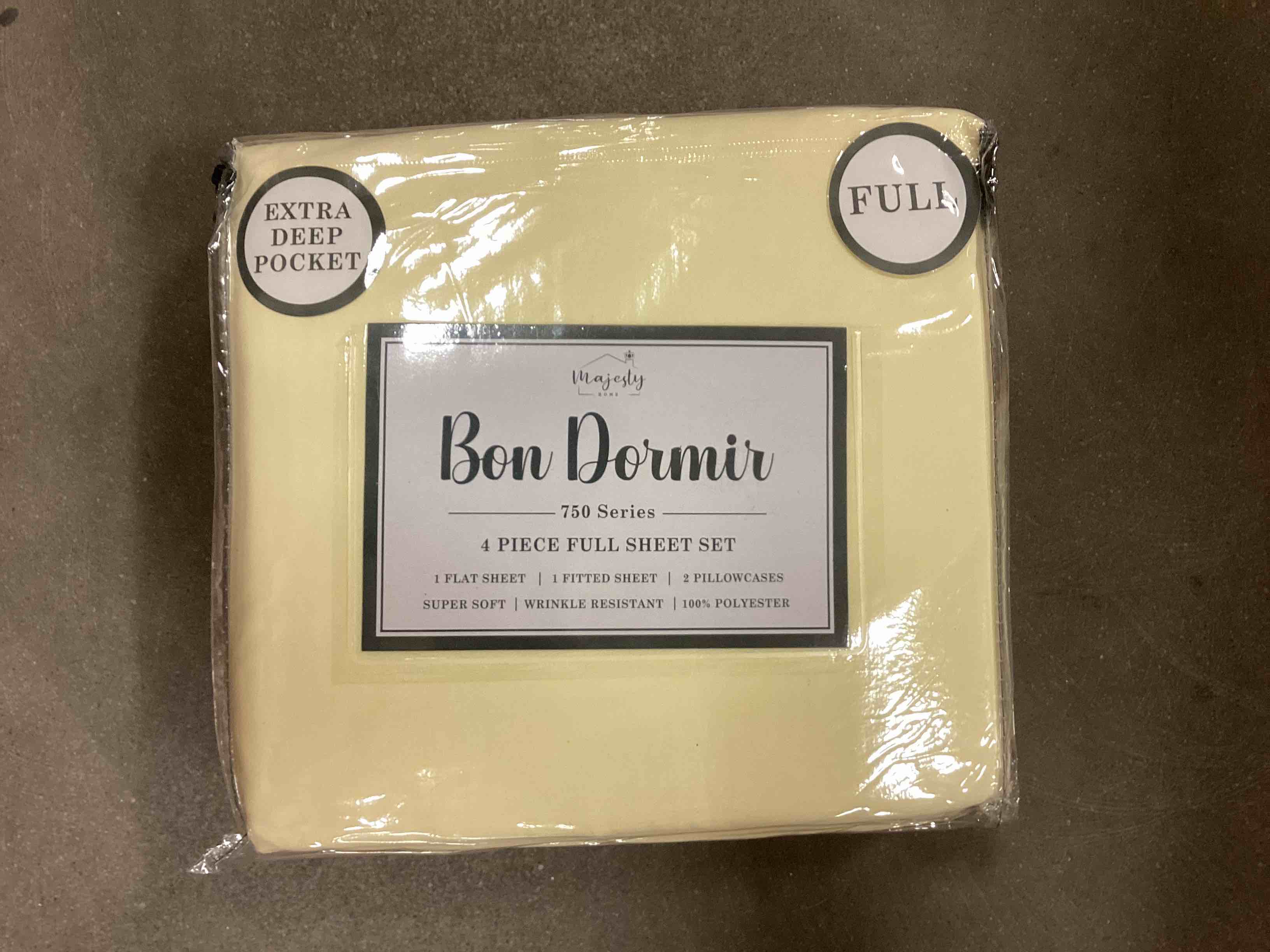 full size 4 piece sheet set with deep pockets, yellow