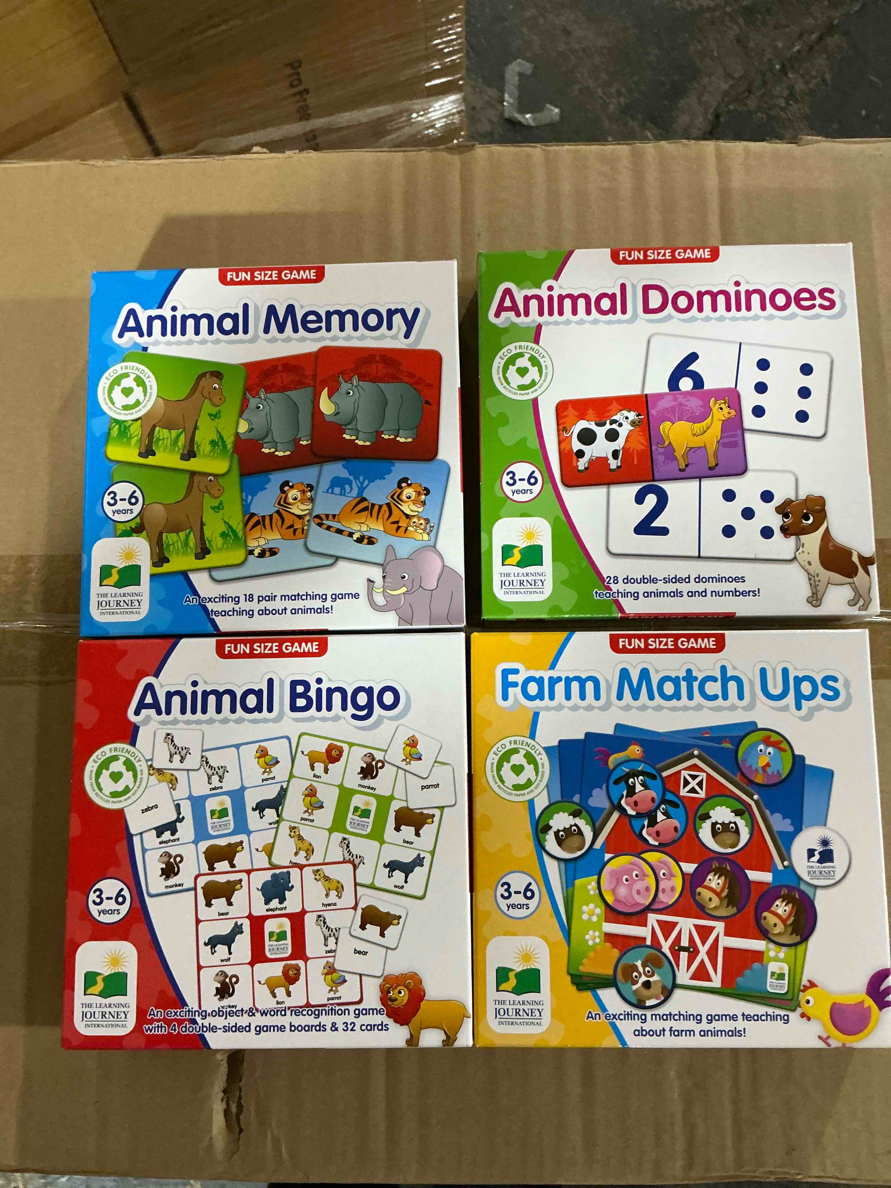 4 fun sized games animal, memory animal, bingo, farm, matchups animal dominoes your bid per game