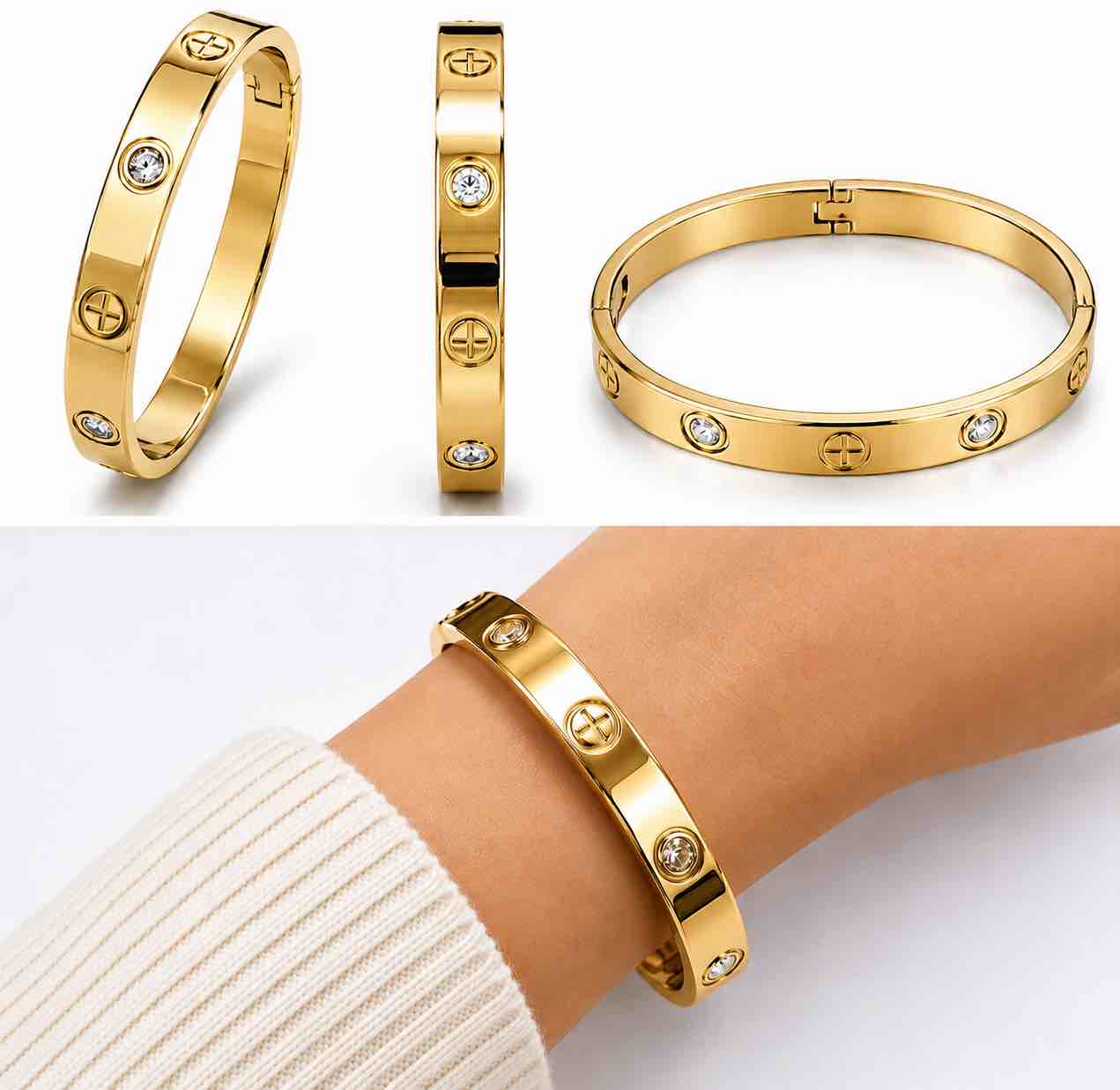 Elegant and timeless,  polished gold-tone bangle bracelet 