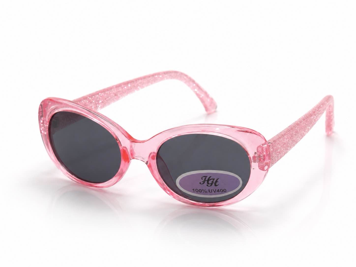 Sparkly pink kids sunglasses with UV400 protection featuring a fun glitter-frame design that’s perfect for stylish sunny-day adventures.