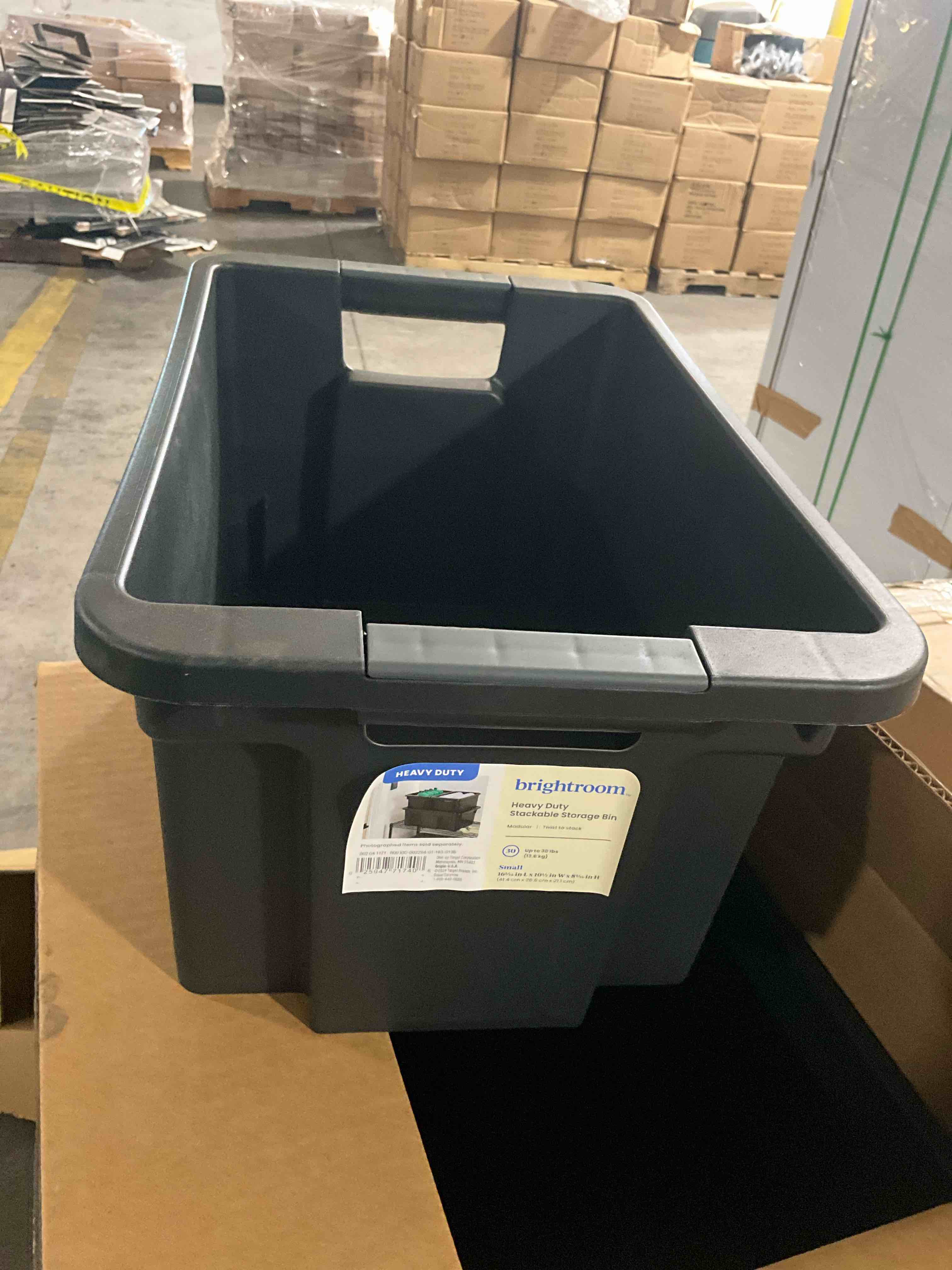 Small Stackable Storage Bin - BrightroomÃ¢â€žÂ¢: Black Polypropylene Utility, 4.24 Volume, 16.4x10.58x8.39, Spot Clean, Case of 4 