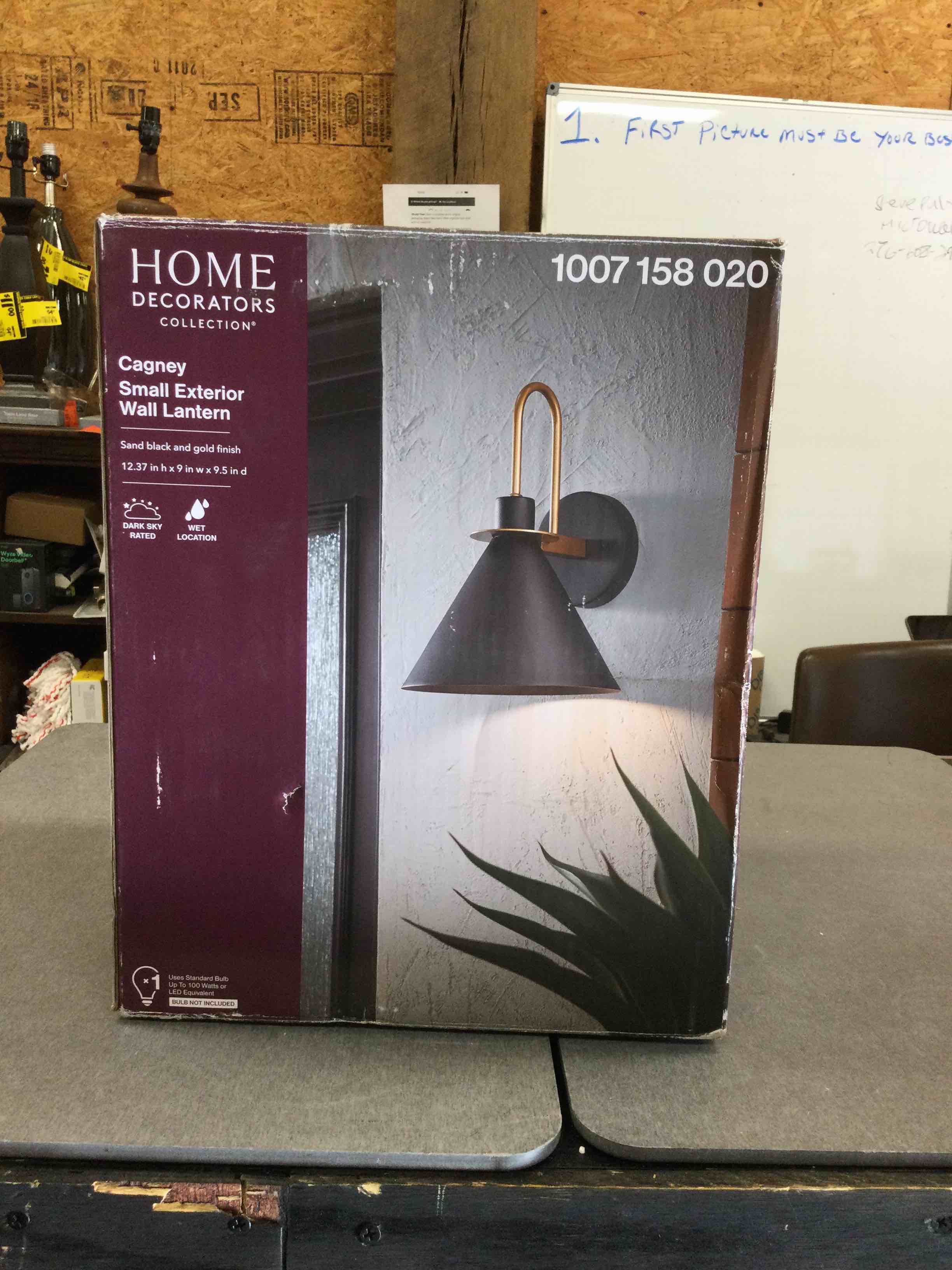 Cagney 12.37 in. Modern 1-Light Sand Black with Gold Hardwired Outdoor Barn Light Wall Sconce