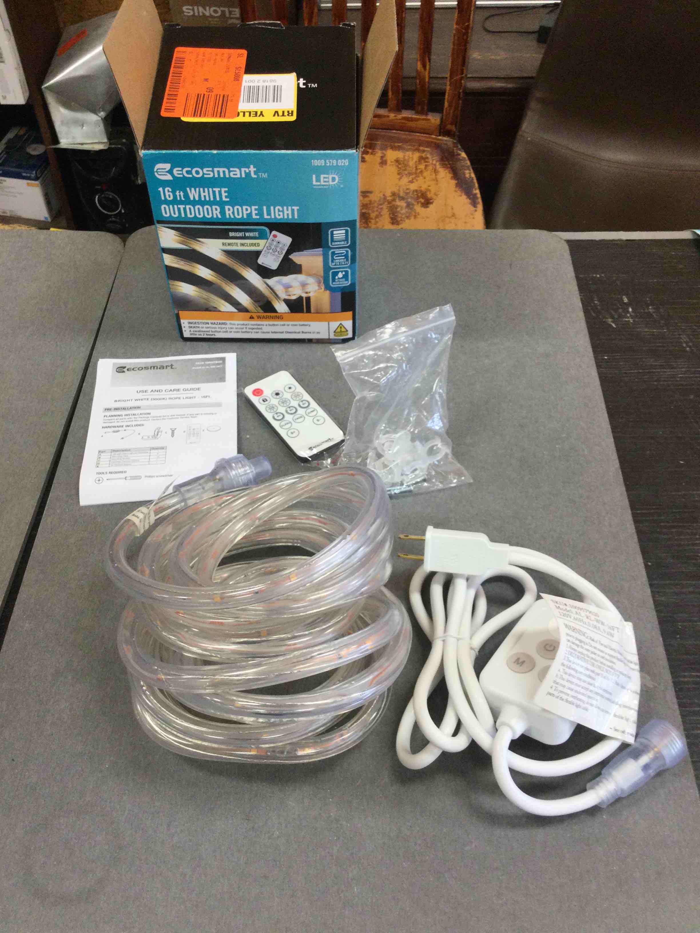 16 ft. Plug-In Bright White LED Dimmable Linkable Outdoor Rope Light with Remote Control