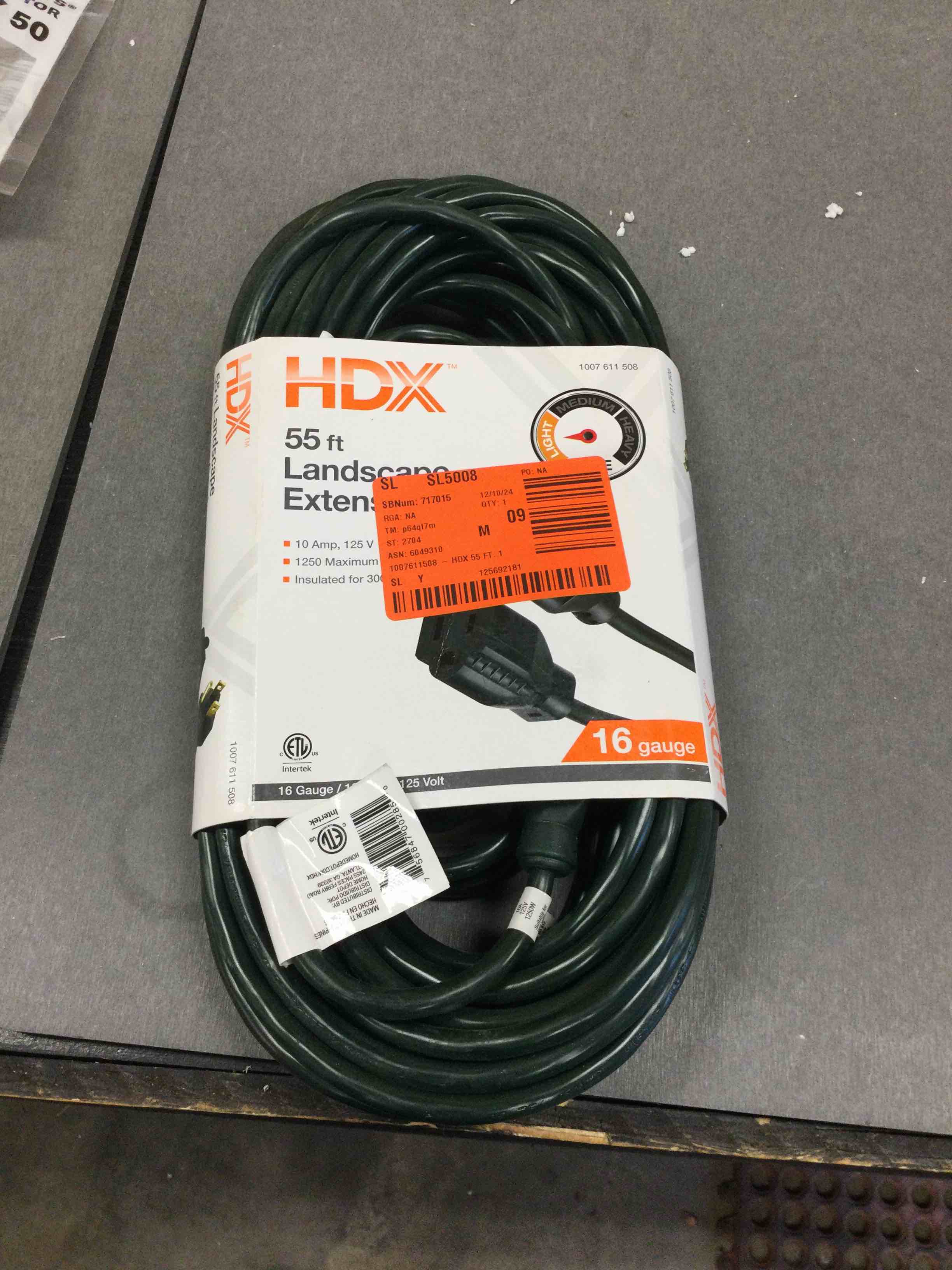 HDX 55 ft. 16/3 Green Outdoor Extension Cord (1-Pack)