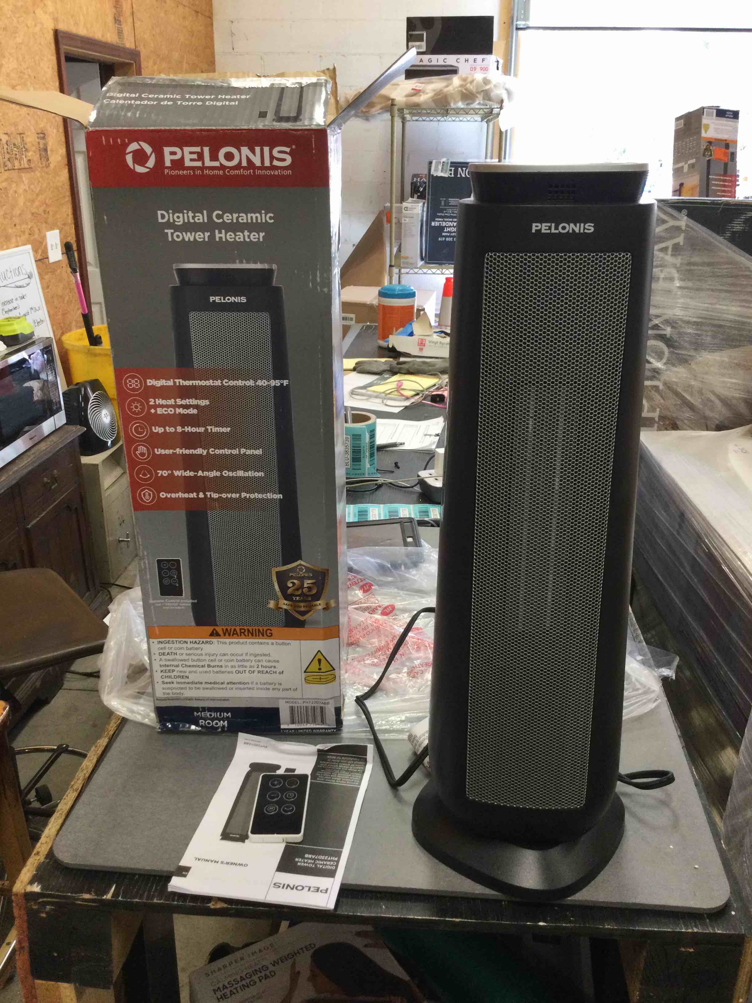 1500-Watt 23 in. Digital Tower Indoor Ceramic Heater Quiet Operation w/ Safety Overheat Protection and Fan Mode in Black