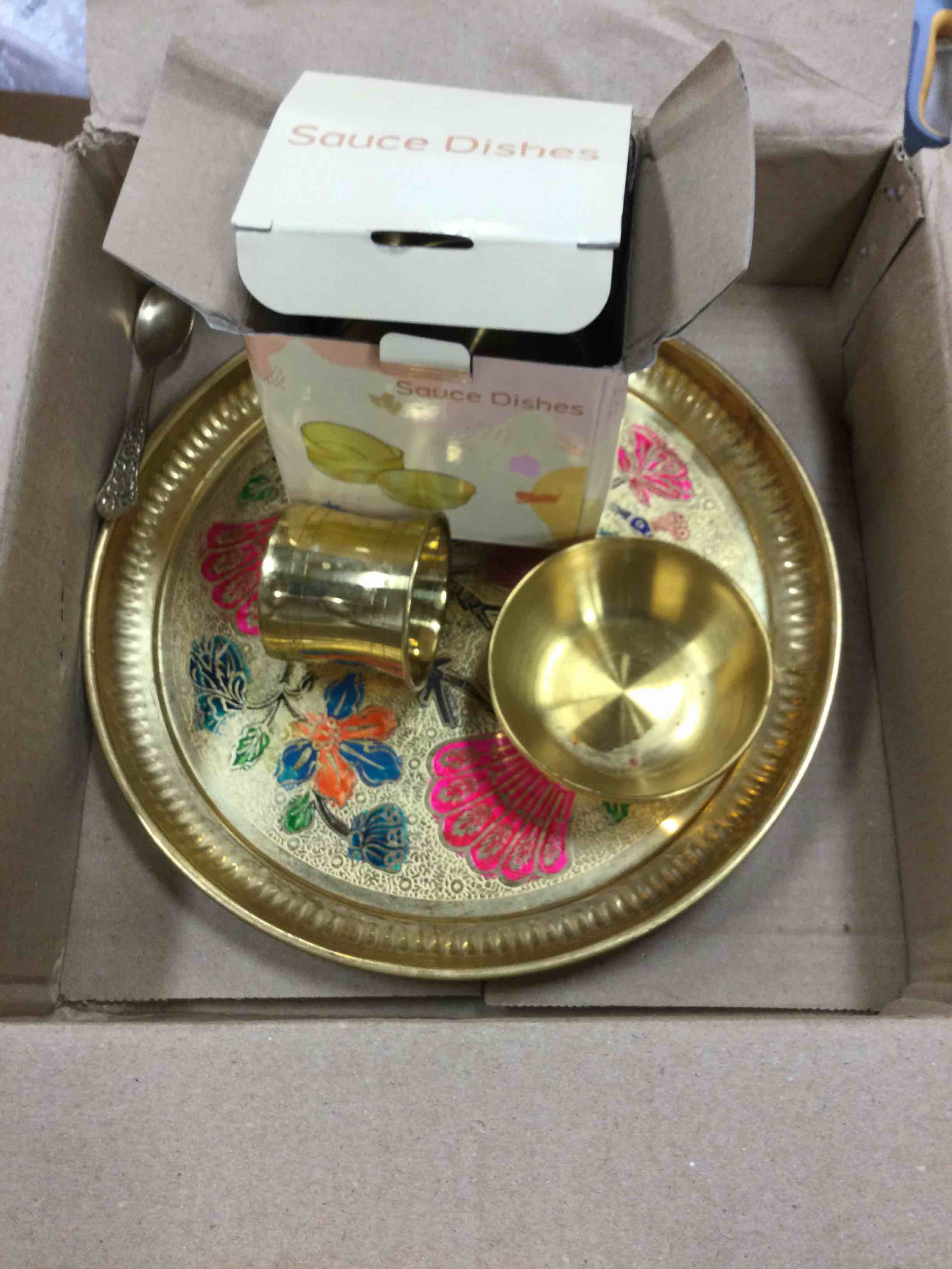 brass puja thali set | handcrafted design for divine blessings | ideal housewarming return gift | perfect for festivals & worship | complete puja thali set
