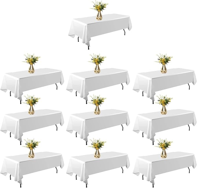 10 Pack White Table Cloth Rectangle 60×102 Inch Polyester Tablecloth Reusable Decorative Washable Table Covers for Party Wedding Banquet Birthday