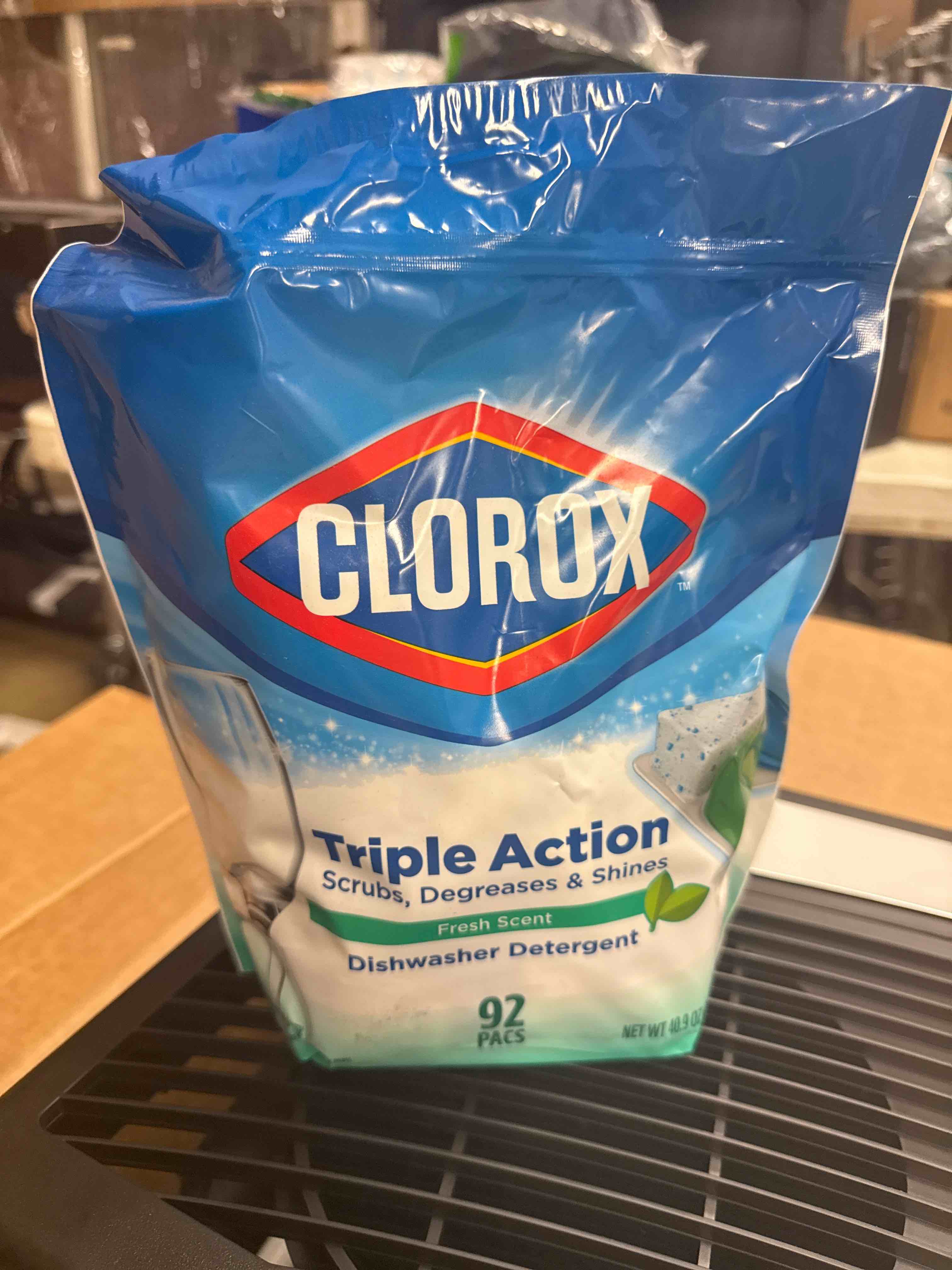 Clorox Triple Action Dishwasher Detergent Pacs, 92 Count Dishwashing Pacs, Fresh Scent