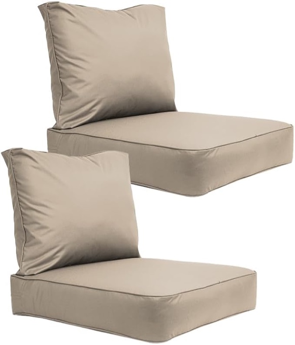 Covers & All Outdoor Seat Cushion Set (Seat + Back) for Patio Furniture, Pack of 2, Water Repellant Replacement Chair Cushions (Beige, 24"x24"x5" Seat & 24"x19" Back)