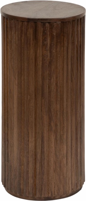 Kate and Laurel Reid Modern Wooden Ribbed Drink Table; 10 x 10 x 22; Walnut Brown; Solid Wood Mini Table for Use as Pedestal Plant Stand Indoors or Small Nightstand Option