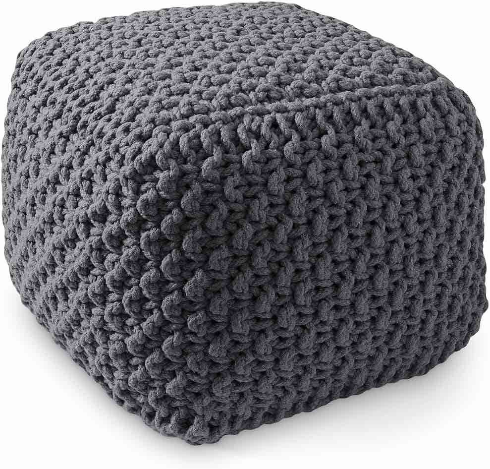 light Gray Square Knitted Pouf