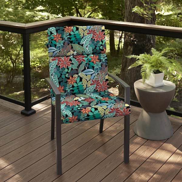 Hampton Bay 20 in. x 24 in. Black Tropical Outdoor High Back Dining Chair Cushion