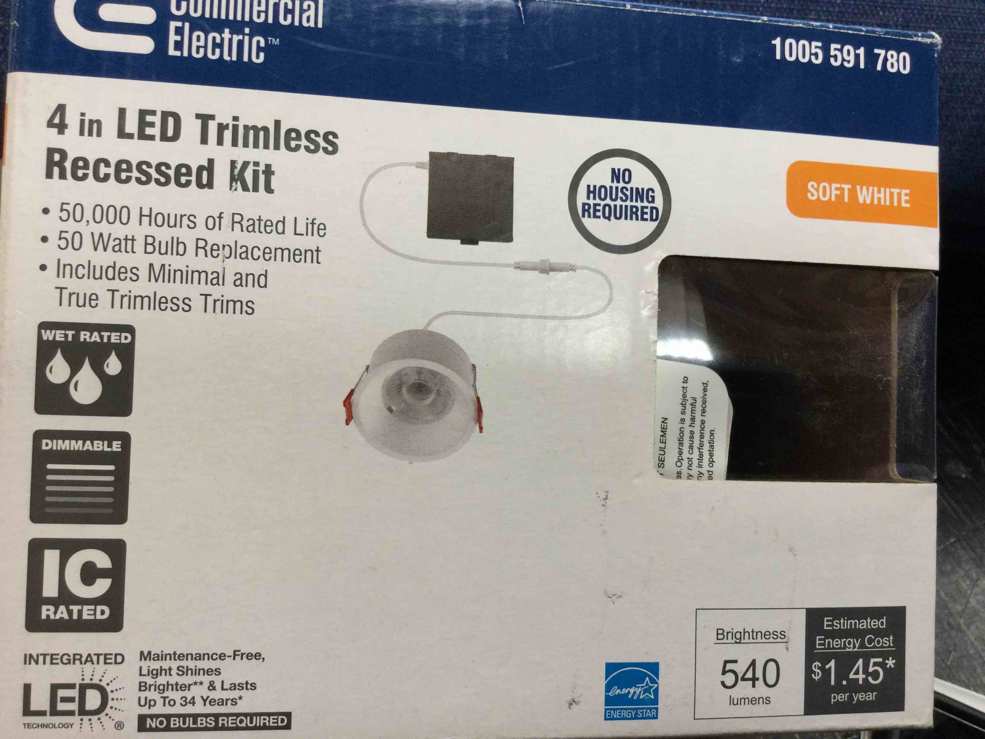 Commercial Electric 4in LED Trimless Recessed Kit Soft White 1004 591 780