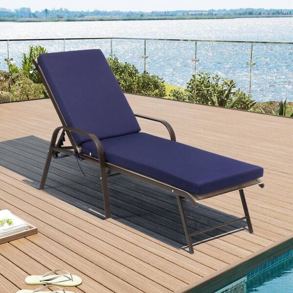 80 in. Outdoor Lounge Chair Lounge Polyester Chair Cushions in Navy Blue