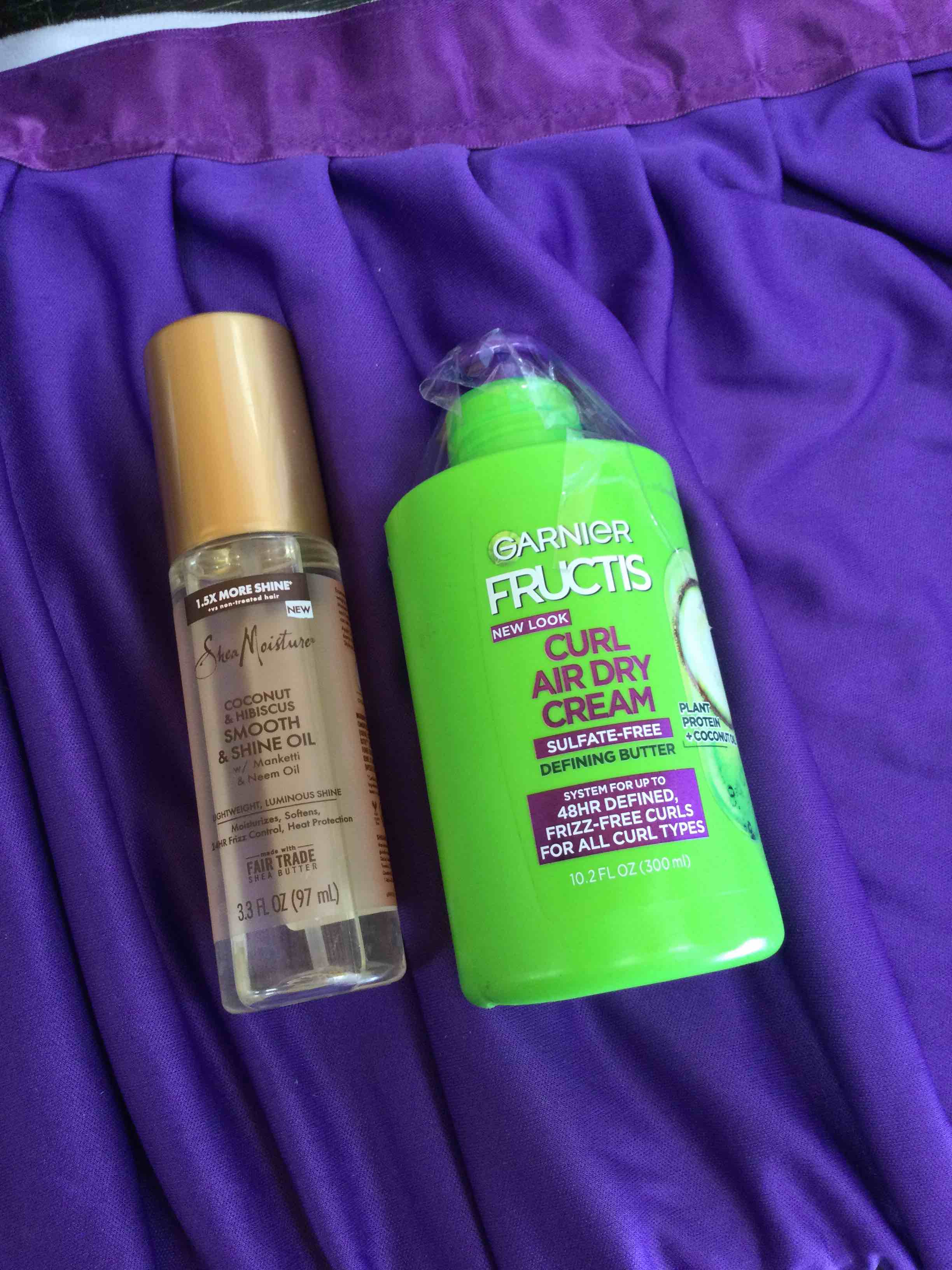 Garnier Fructis Curl Nourish Butter Leave-in Conditioner, 10.2 Fl Oz and Shea Moisture Smooth and Shine Oil