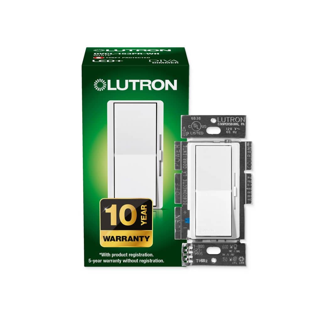 Diva LED+ Dimmer Switch for Dimmer LED And Incandescent Bulbs, 150Watt/ Single pole or 3 way, White
