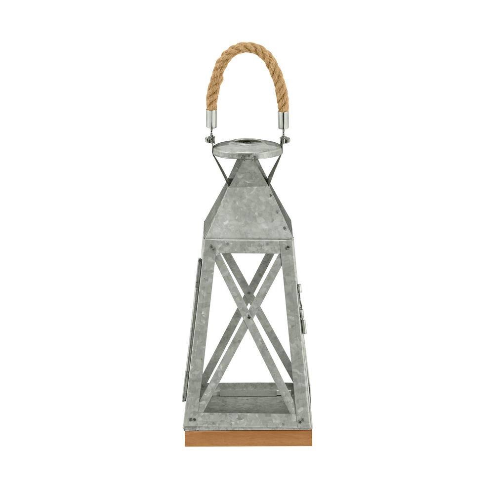 Hampton Bay 14 in Metal and Glass Lantern- Galvanized Steel Finish