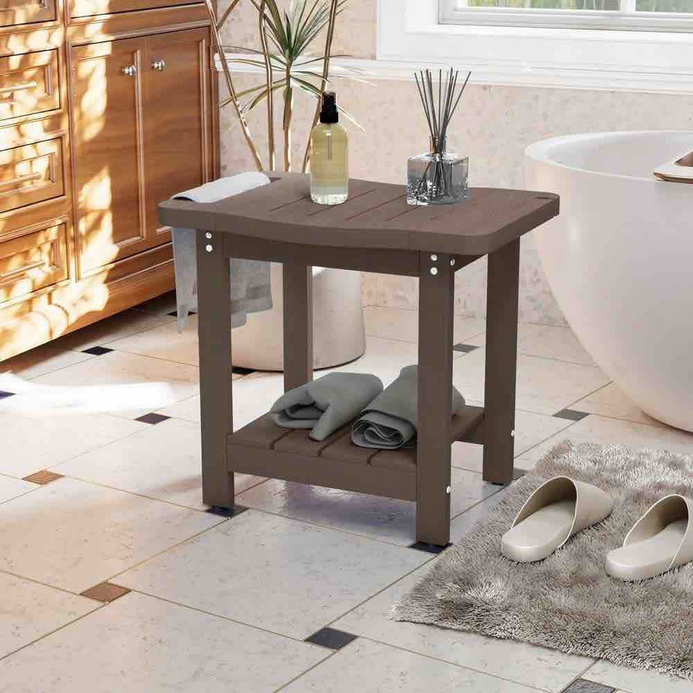 Coffee HIPS Waterproof Shower Seat for Inside Shower, Bathroom Shower Chair with Shower Head Holder (Set of 1)