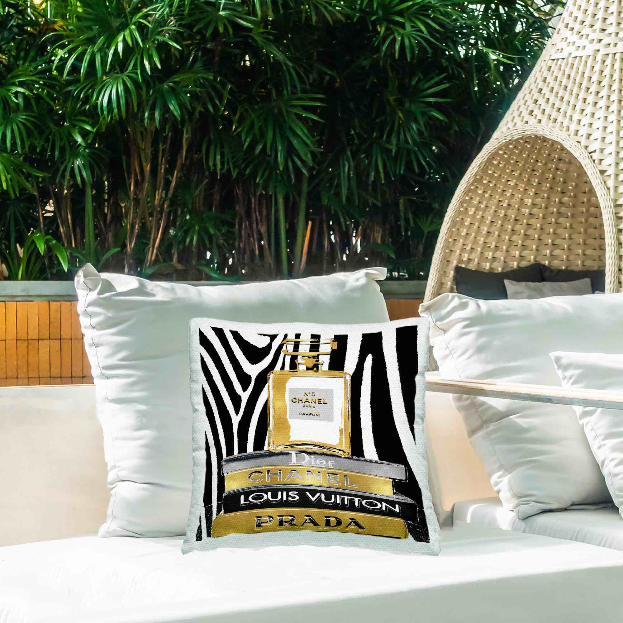 Stupell Industries Glam Fragrance Fashion Book Stack Black Zebra Print Black Animal Print Polyester 18 in. x 18 in. Throw Pillow