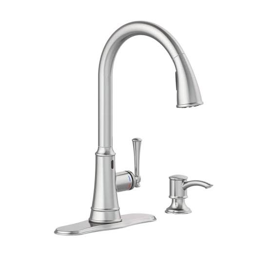 Hemming Single Handle Touchless Pull Down Sprayer Kitchen Faucet with Soap Dispenser in Spot Resistant Stainless Steel